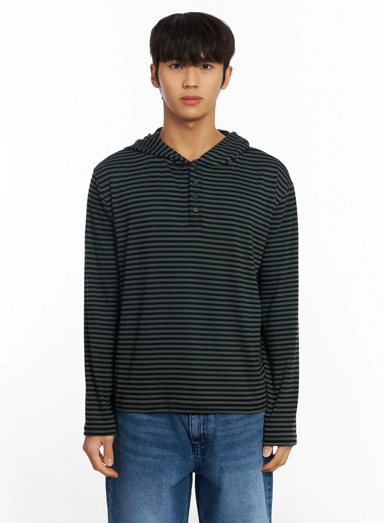Men's Striped Henley Neck Long Sleeve IF506 - Image 13
