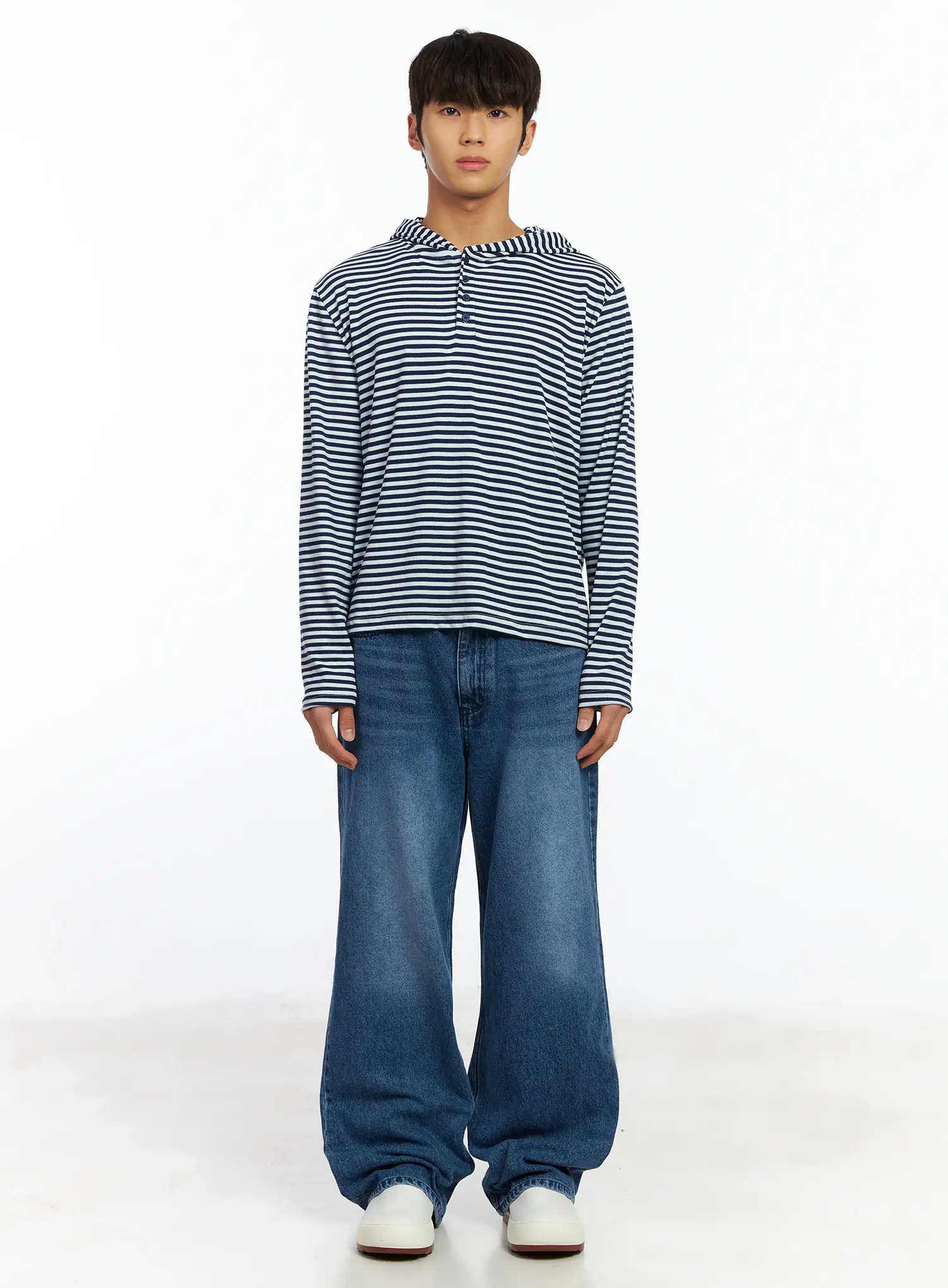 Men's Striped Henley Neck Long Sleeve IF506 - Image 3