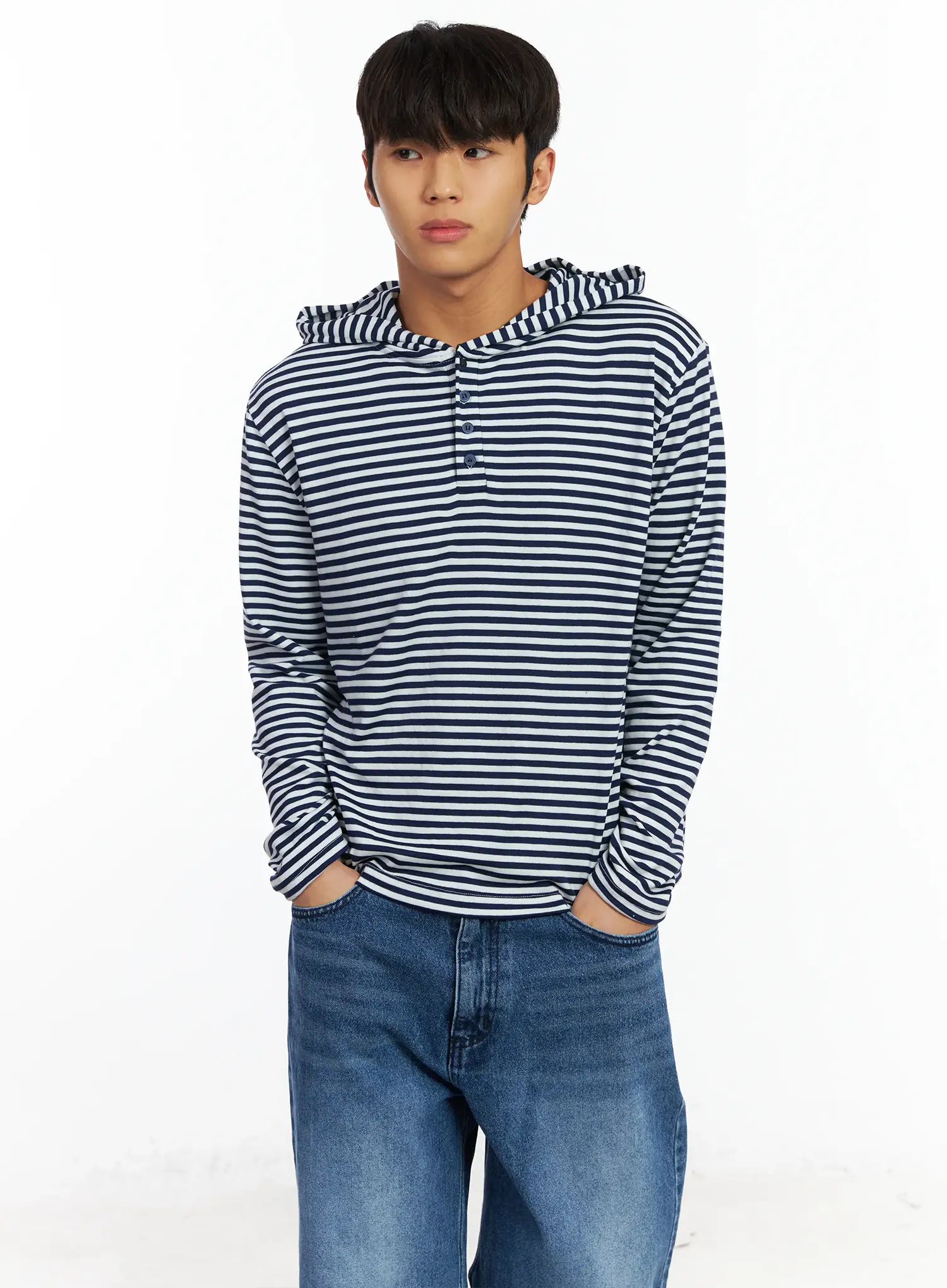Men's Striped Henley Neck Long Sleeve IF506 - Image 6