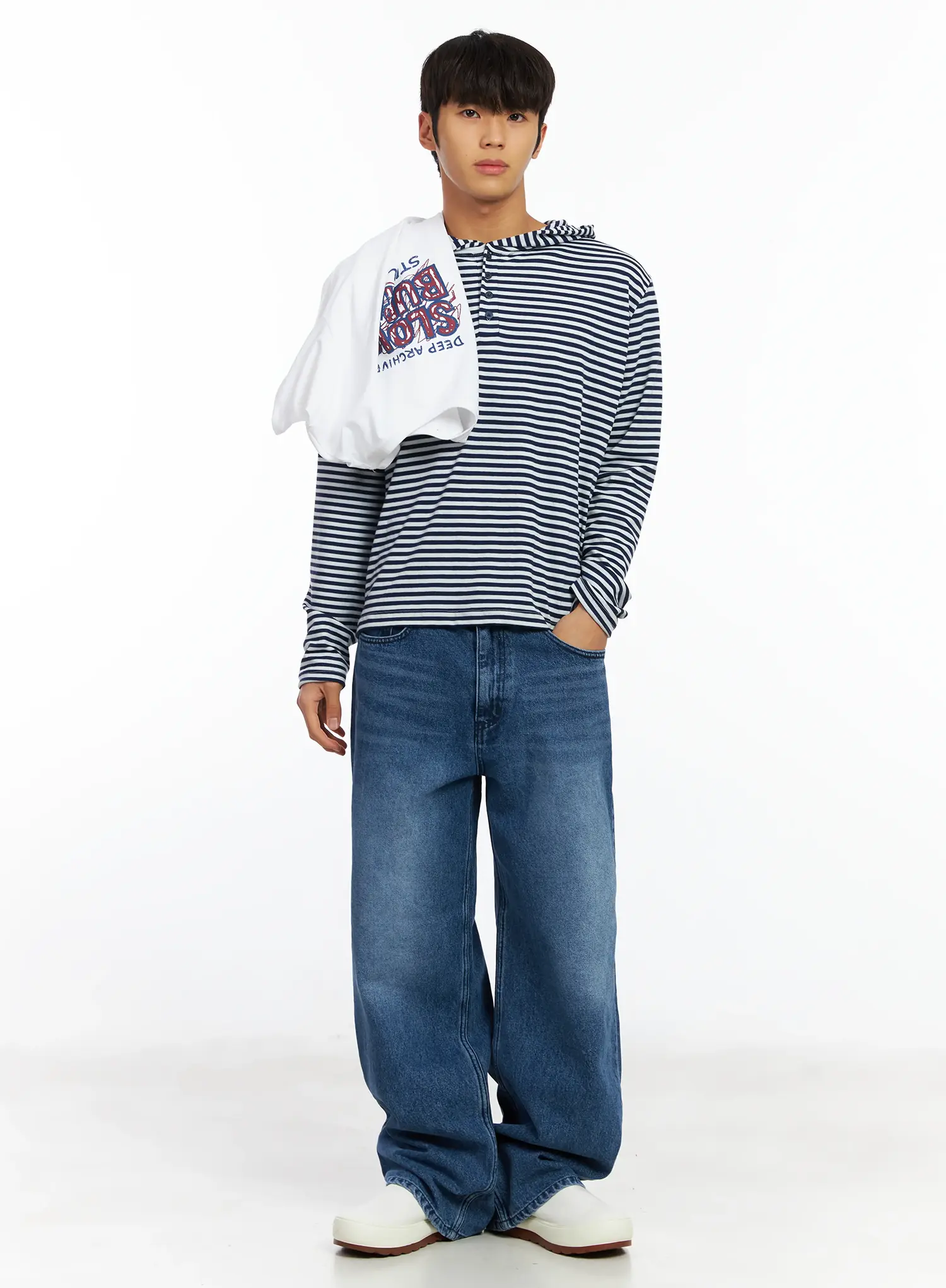 Men's Striped Henley Neck Long Sleeve IF506 - Image 7