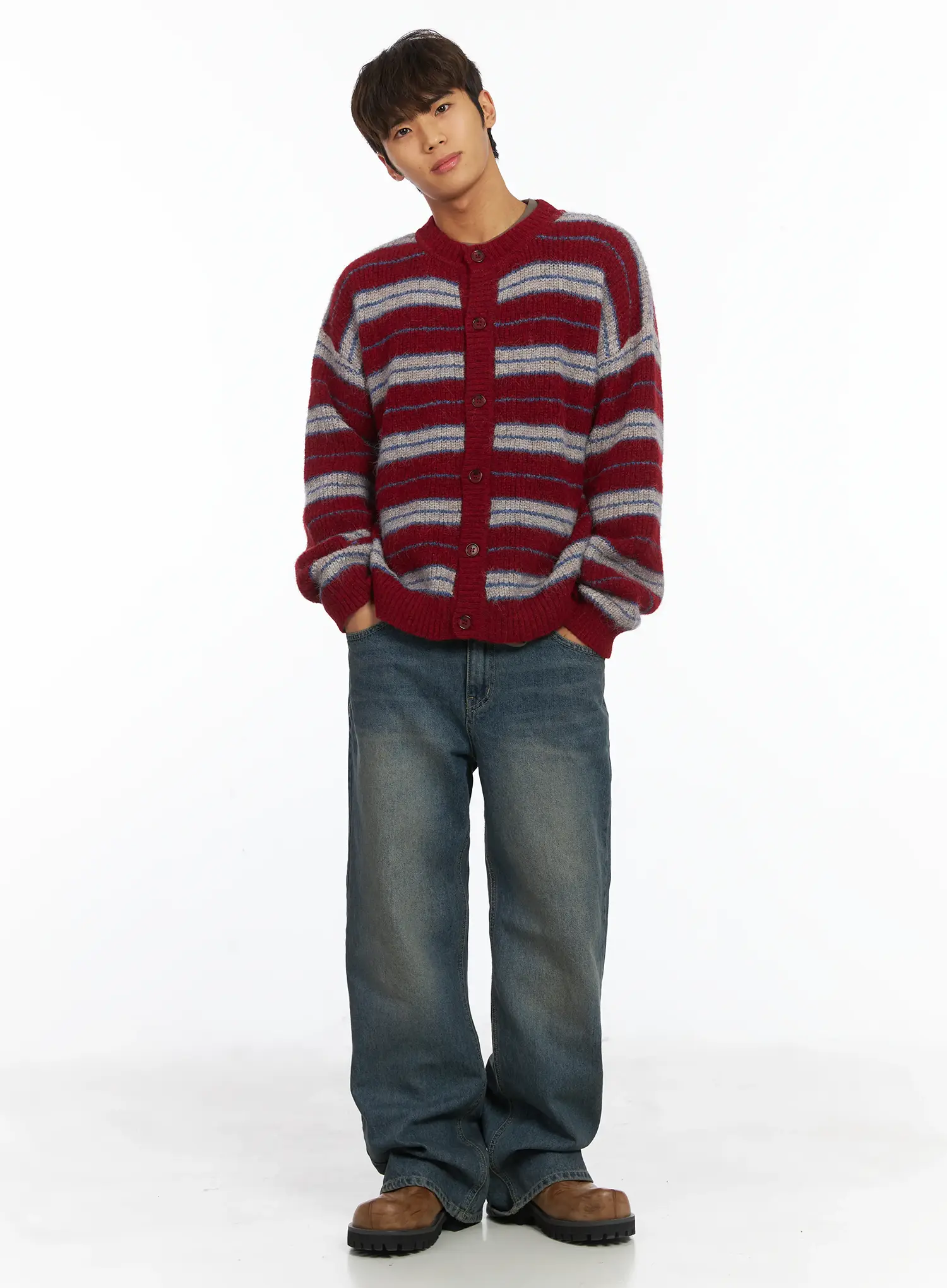 Men's Striped Knit Cardigan IJ514 - Image 10