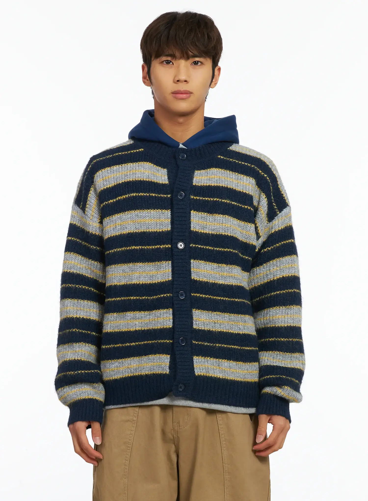 Men's Striped Knit Cardigan IJ514 - Image 11