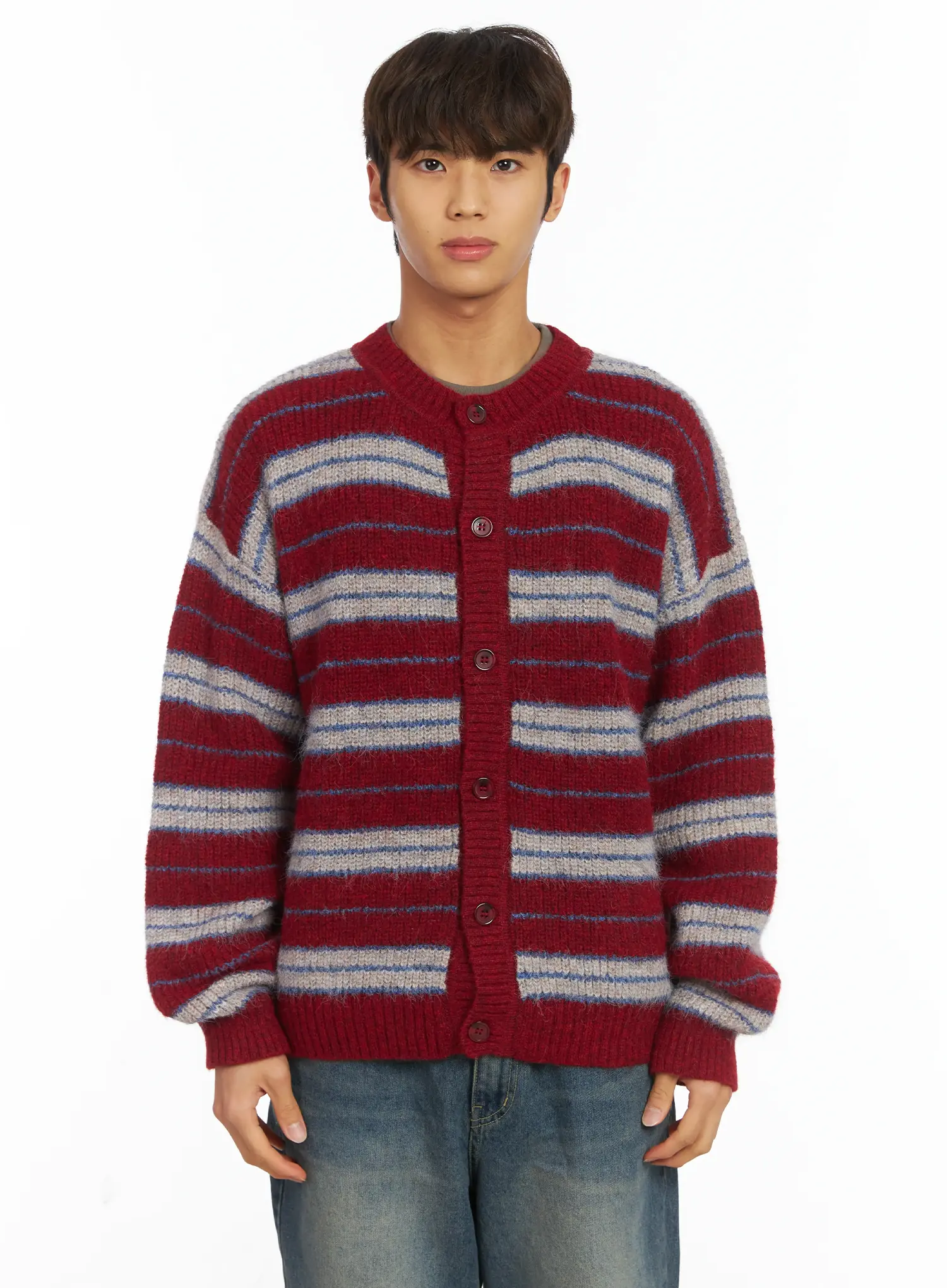 Men's Striped Knit Cardigan IJ514 - Image 13