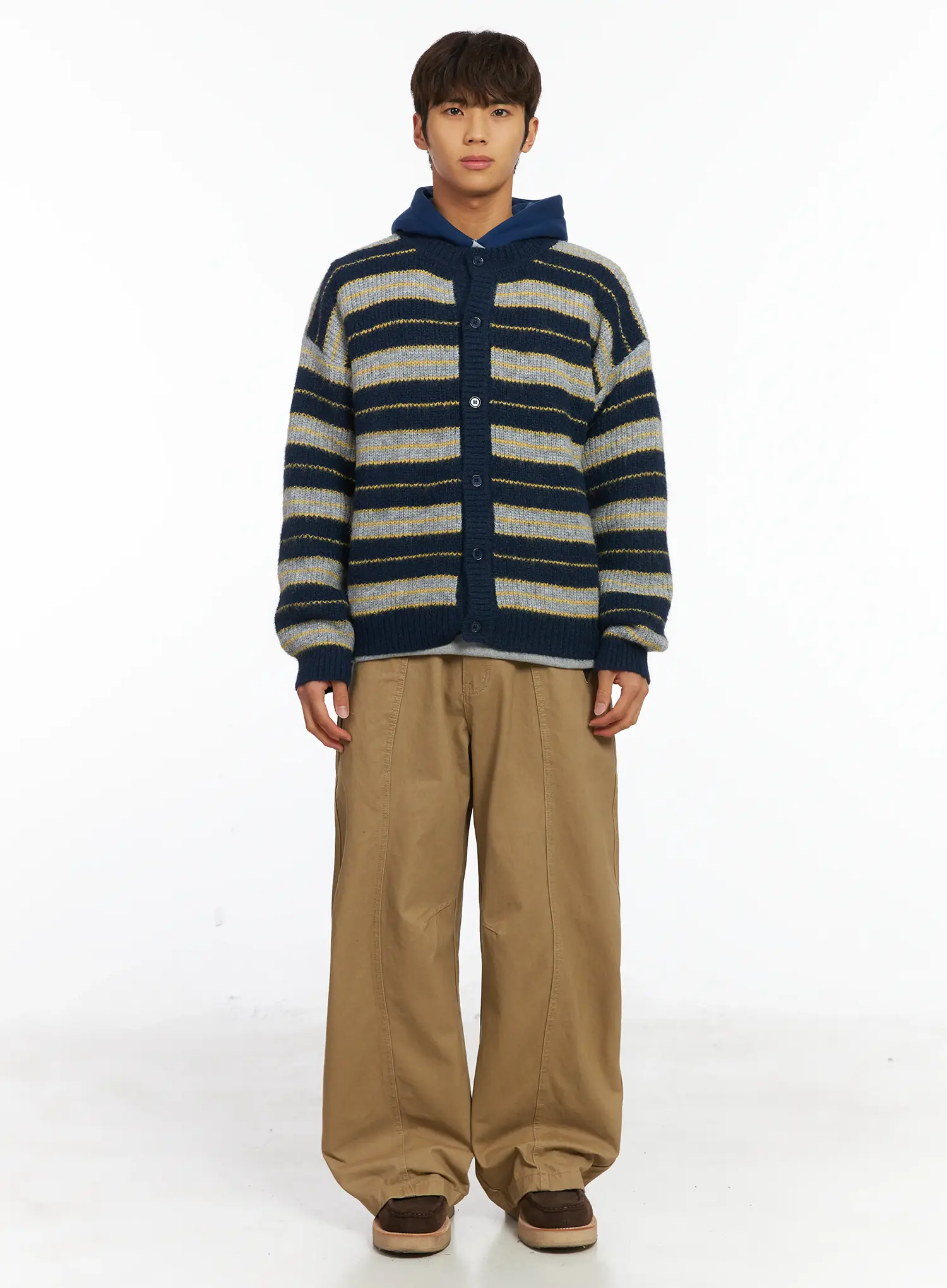 Men's Striped Knit Cardigan IJ514 - Image 3
