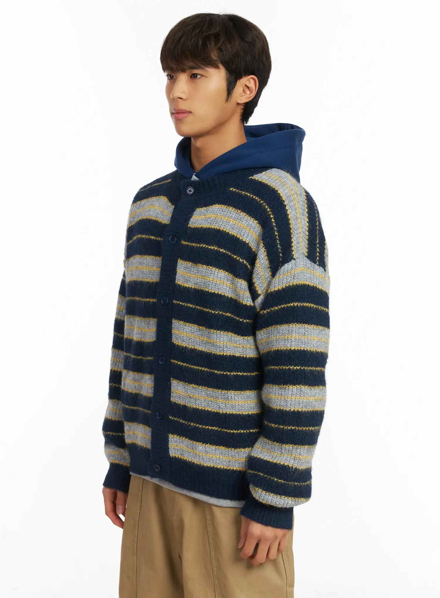 Men's Striped Knit Cardigan IJ514 - Image 4