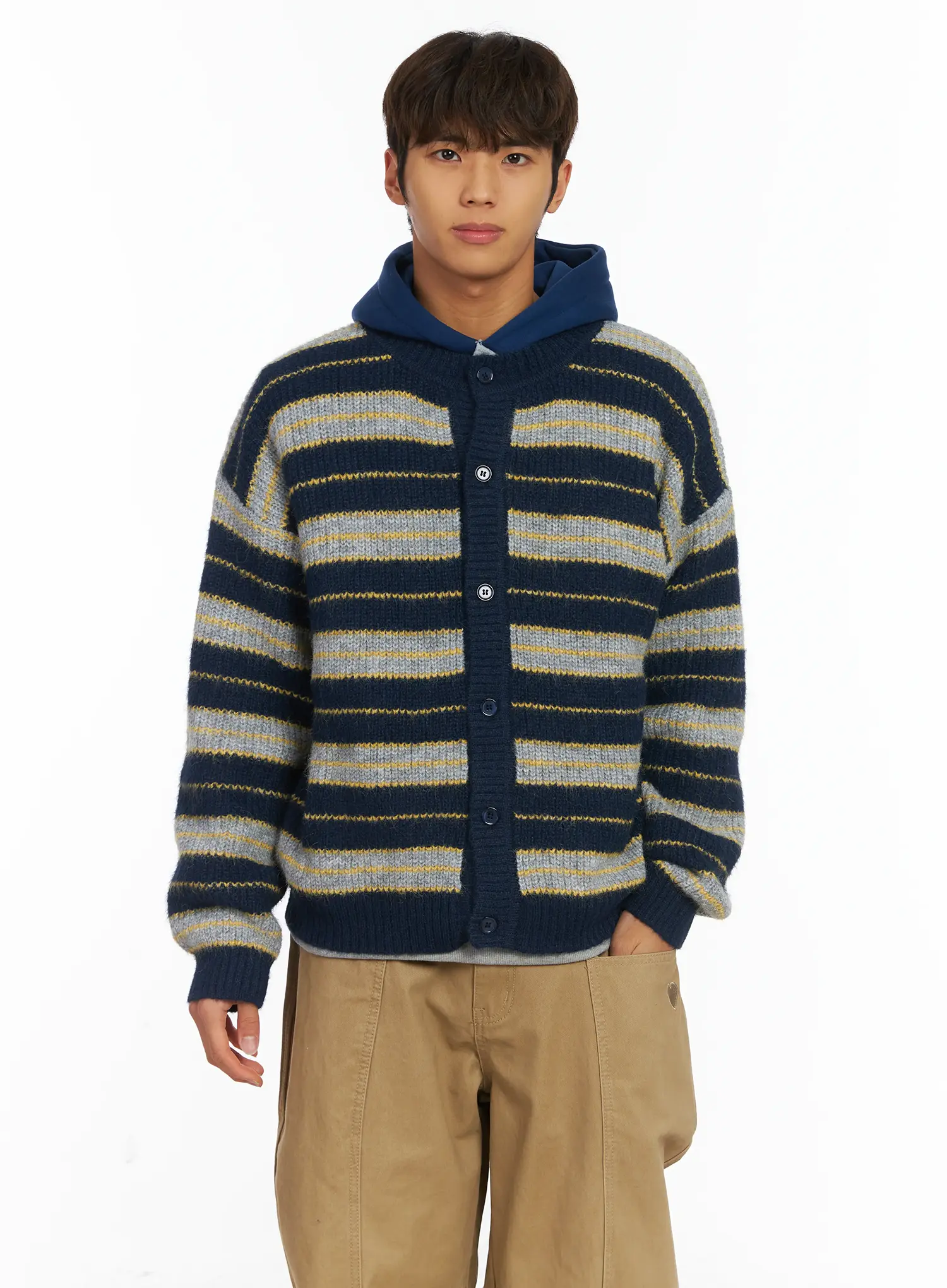 Men's Striped Knit Cardigan IJ514 - Image 6