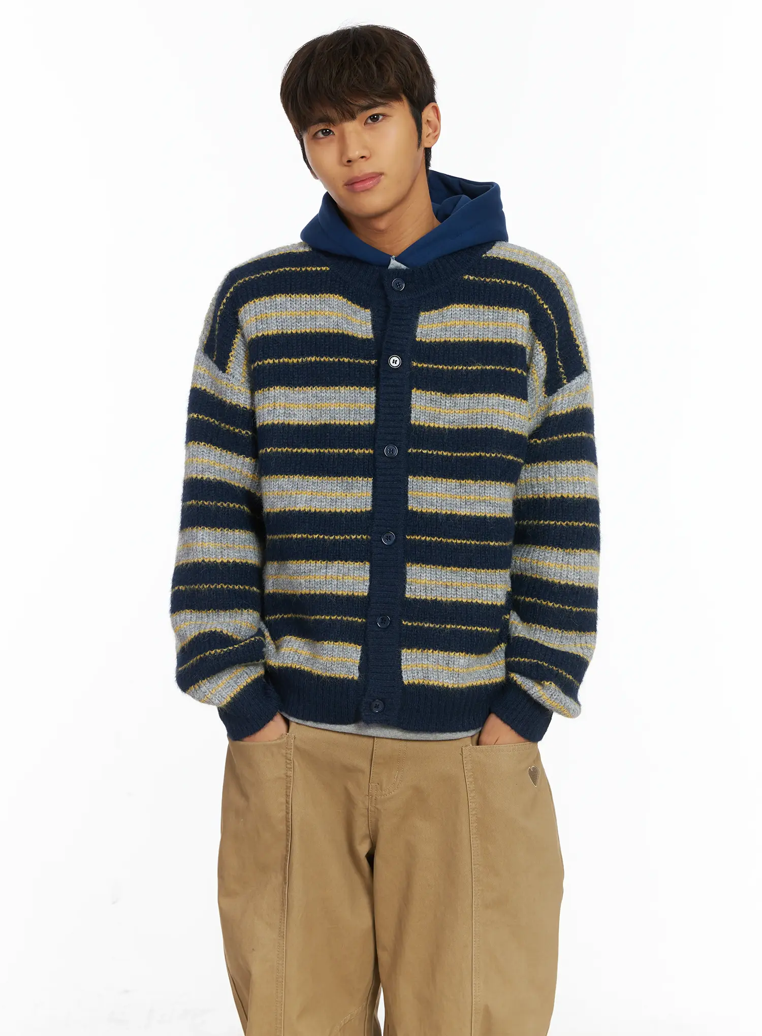 Men's Striped Knit Cardigan IJ514 - Image 7