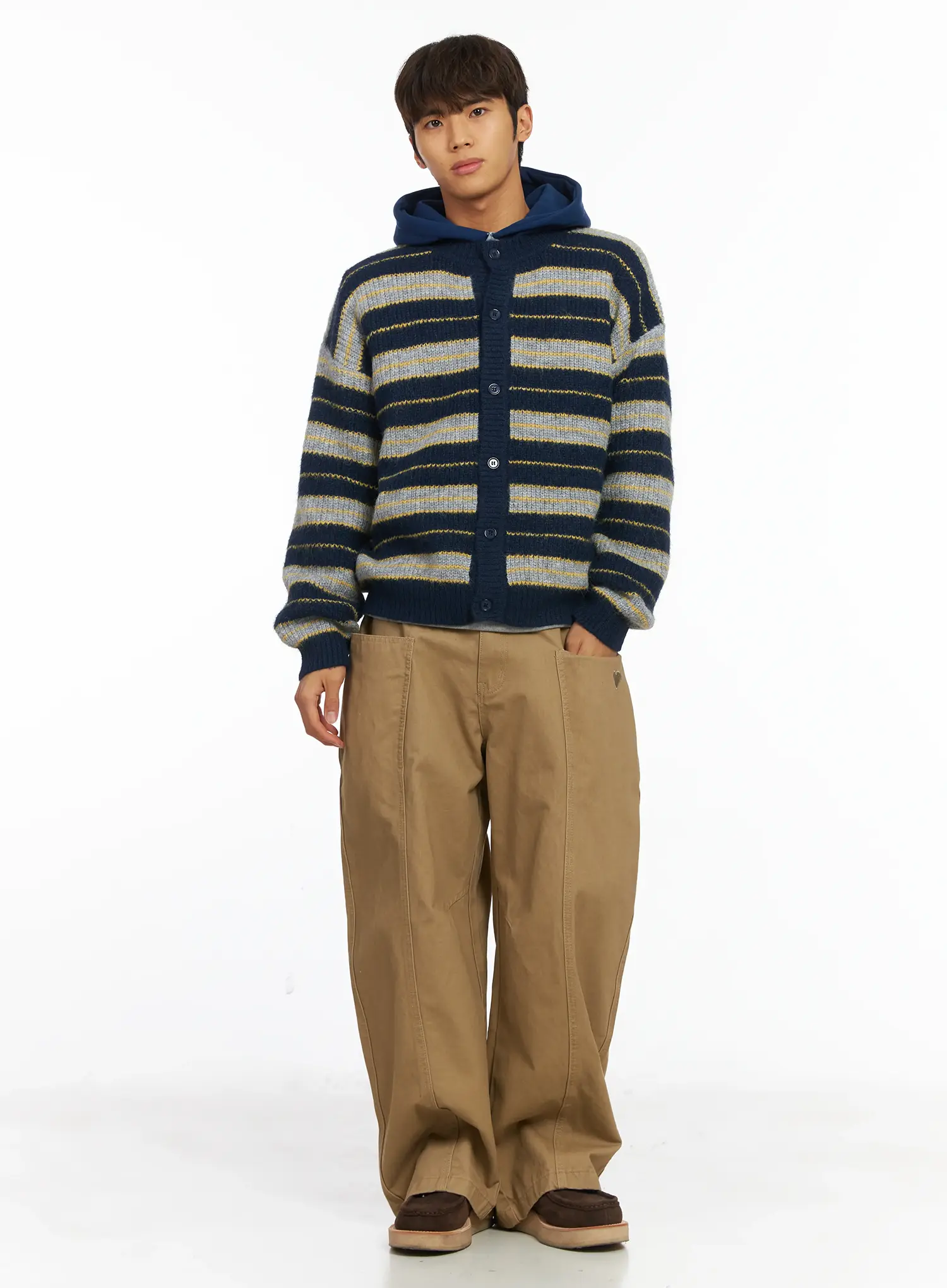 Men's Striped Knit Cardigan IJ514 - Image 8