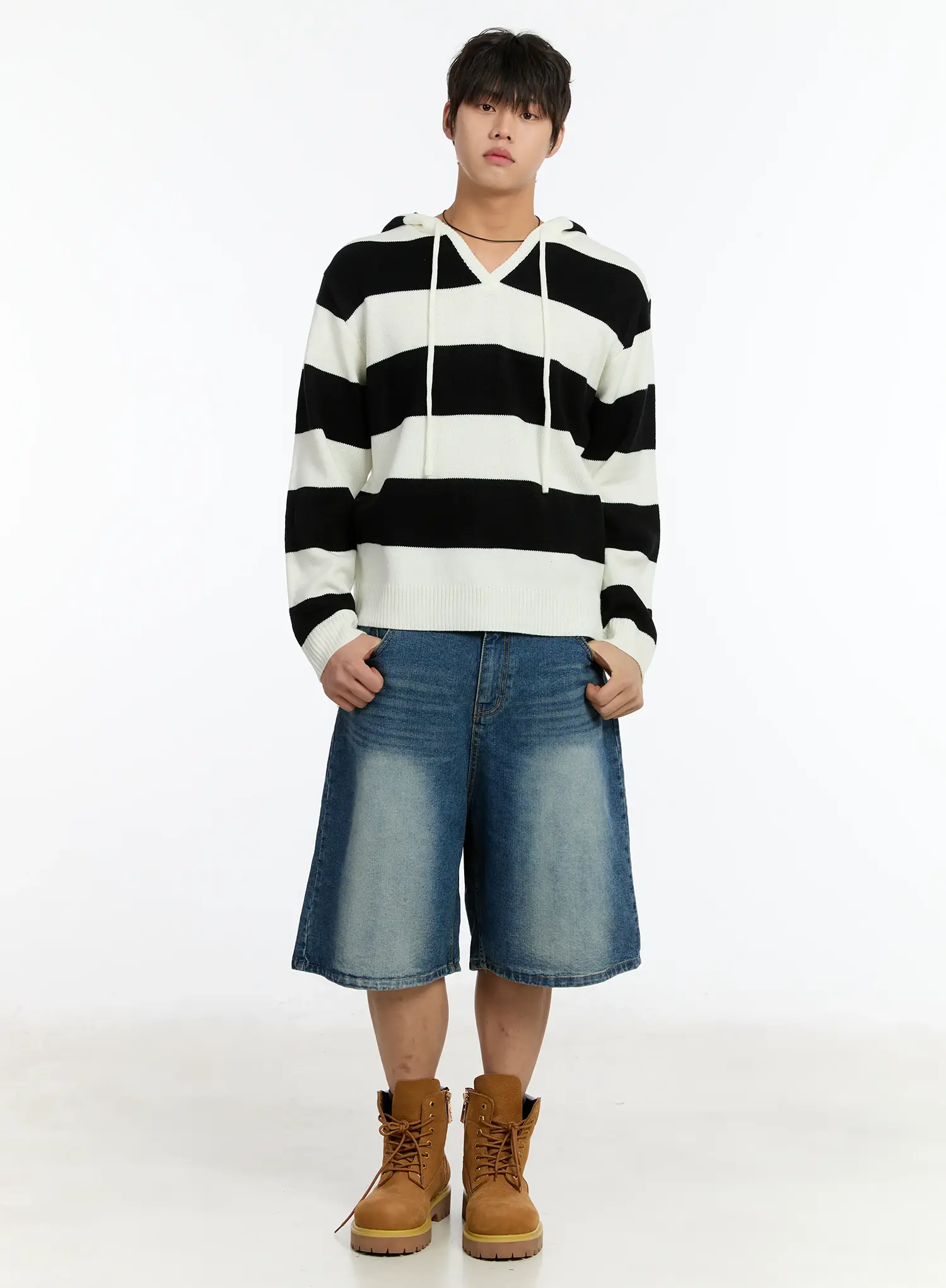 Men's Striped Knit Hoodie IM503