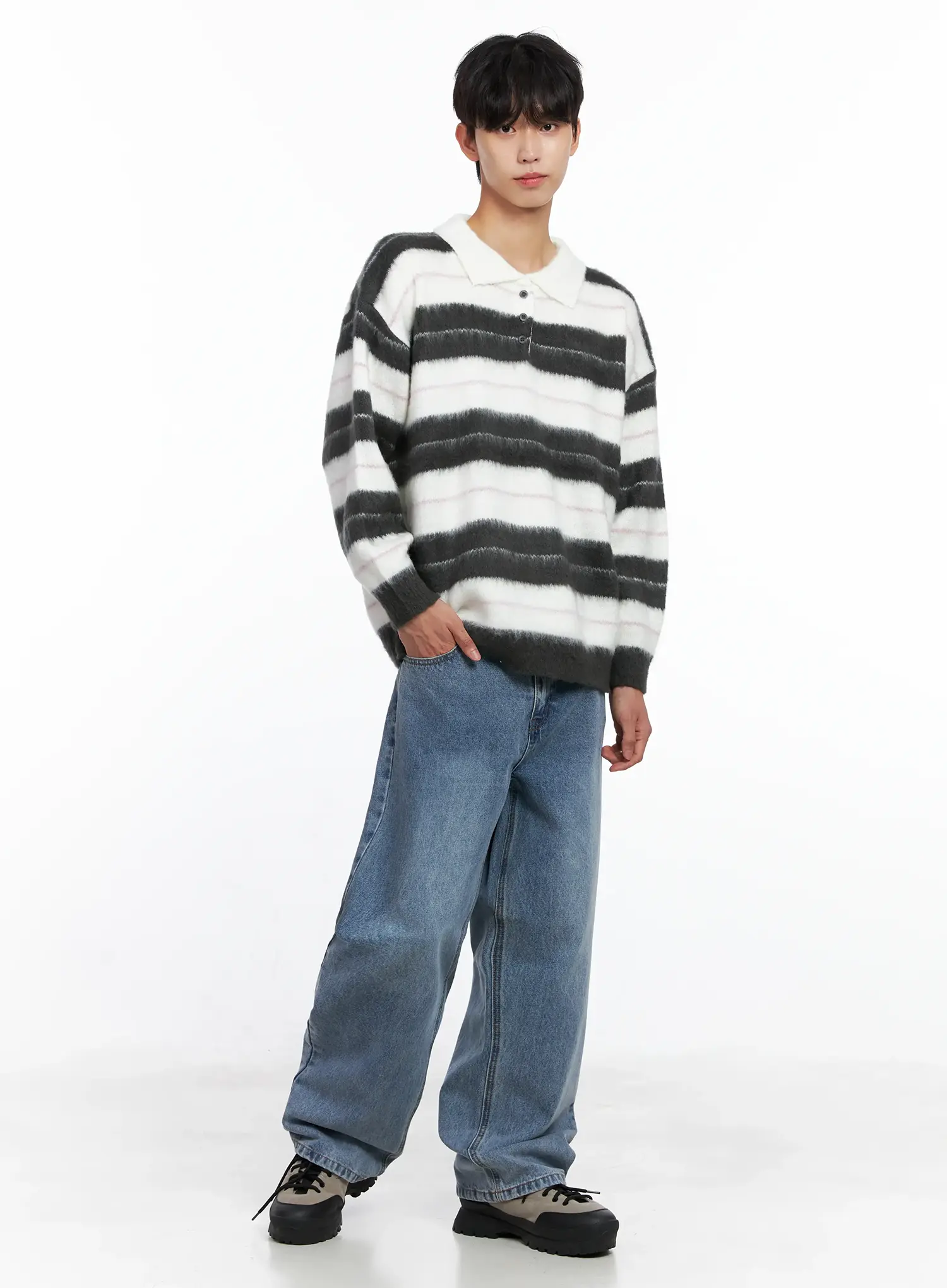 Men's Striped Knit Sweater (White) IS519 - Image 10