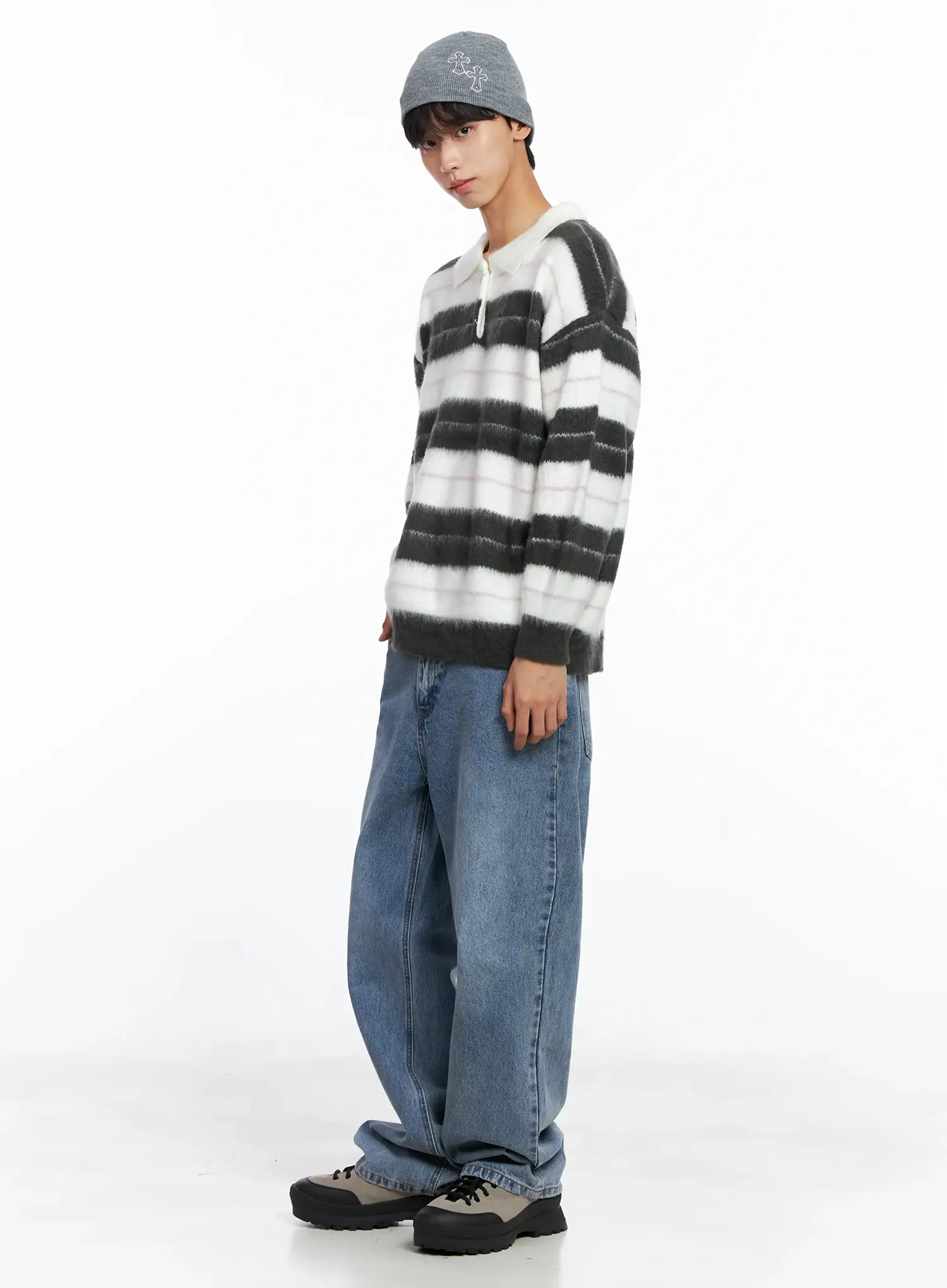 Men's Striped Knit Sweater (White) IS519 - Image 11