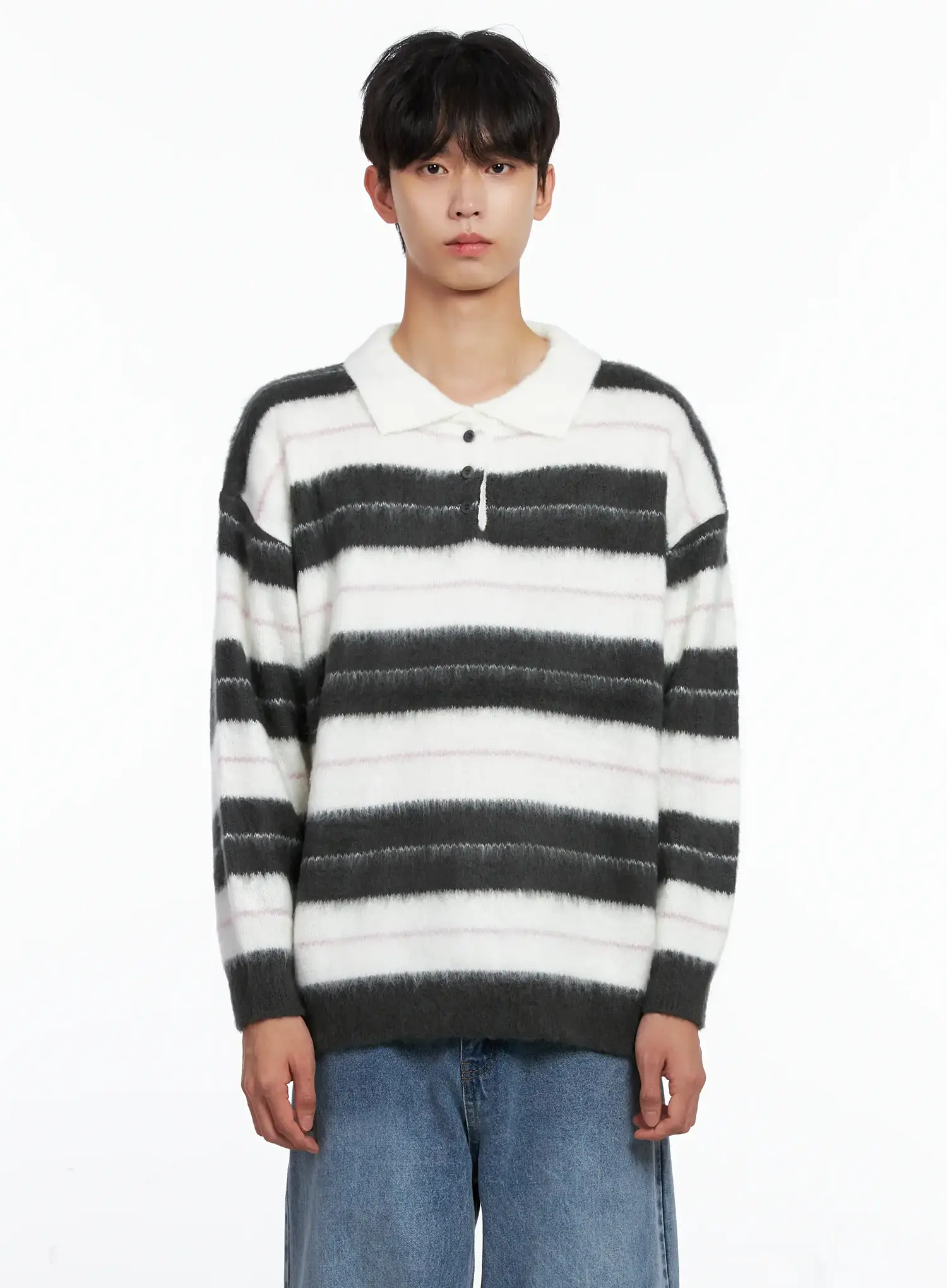 Men's Striped Knit Sweater (White) IS519 - Image 12