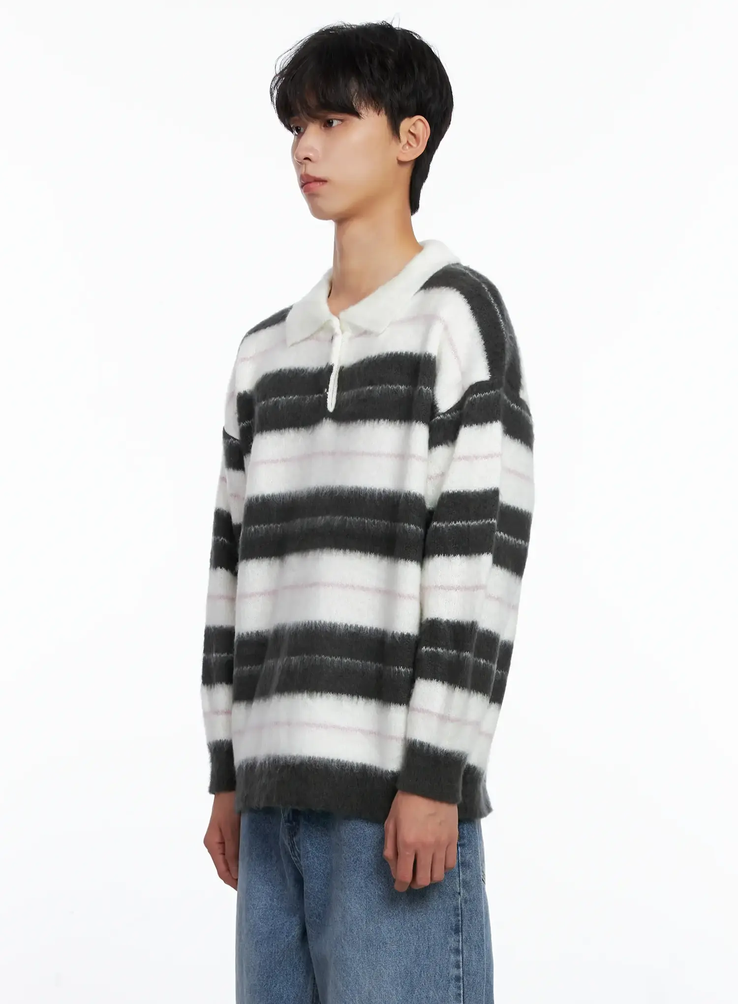 Men's Striped Knit Sweater (White) IS519 - Image 4