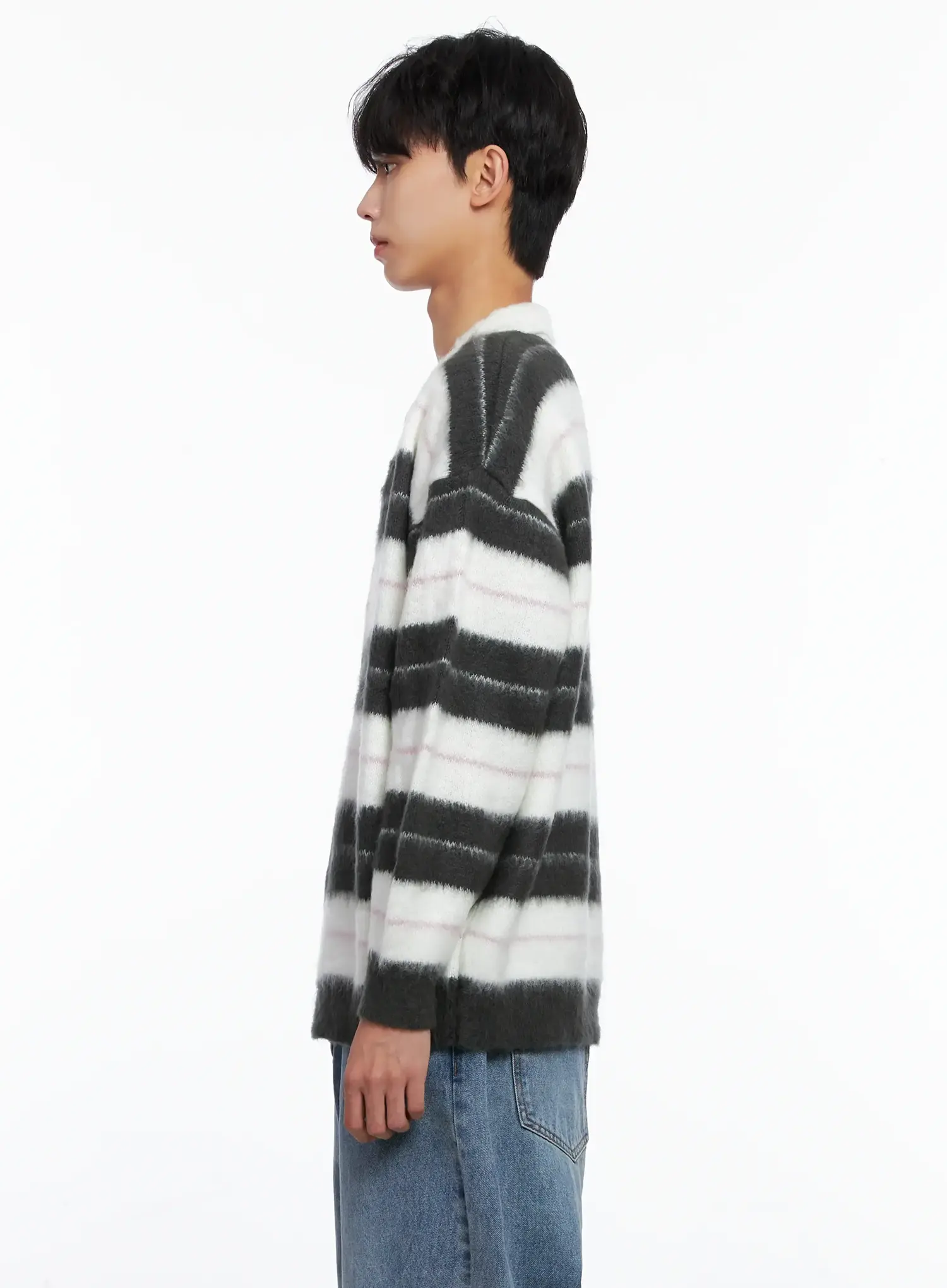 Men's Striped Knit Sweater (White) IS519 - Image 5