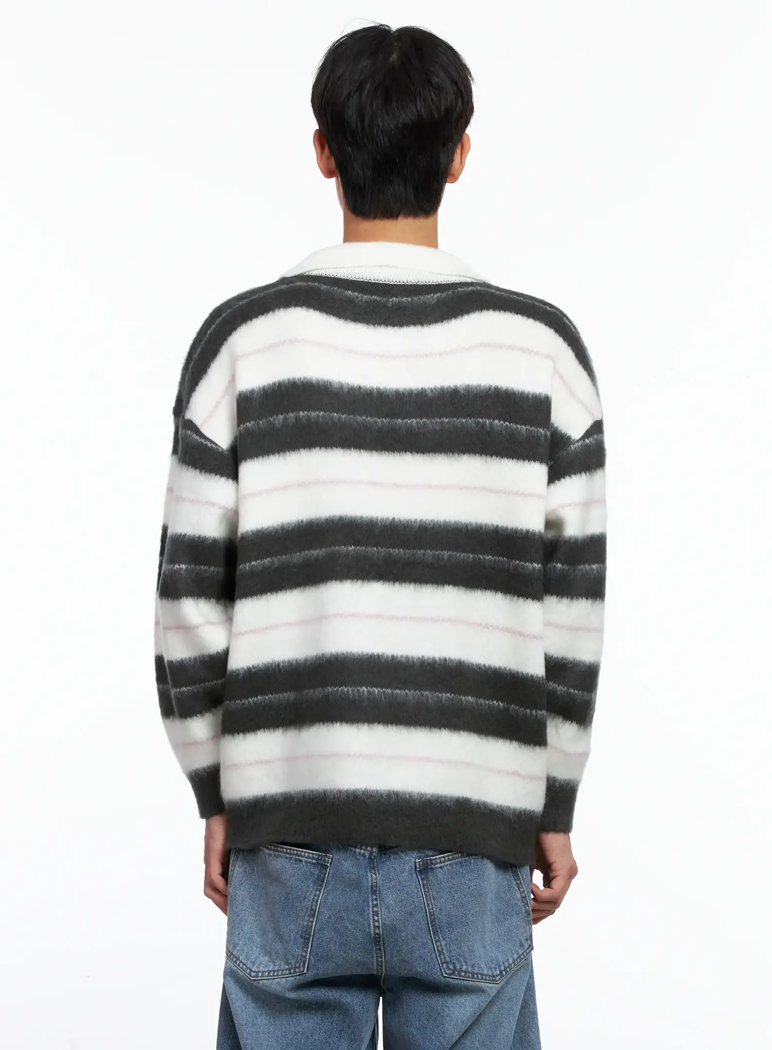 Men's Striped Knit Sweater (White) IS519 - Image 6