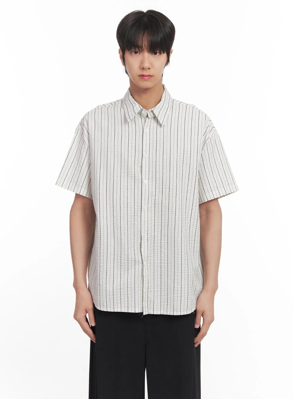 Men's Striped Loose-Fit Collared Shirt IA510 - Image 13