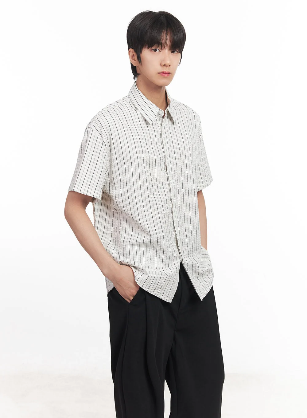 Men's Striped Loose-Fit Collared Shirt IA510 - Image 5