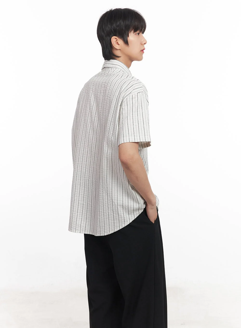 Men's Striped Loose-Fit Collared Shirt IA510 - Image 6