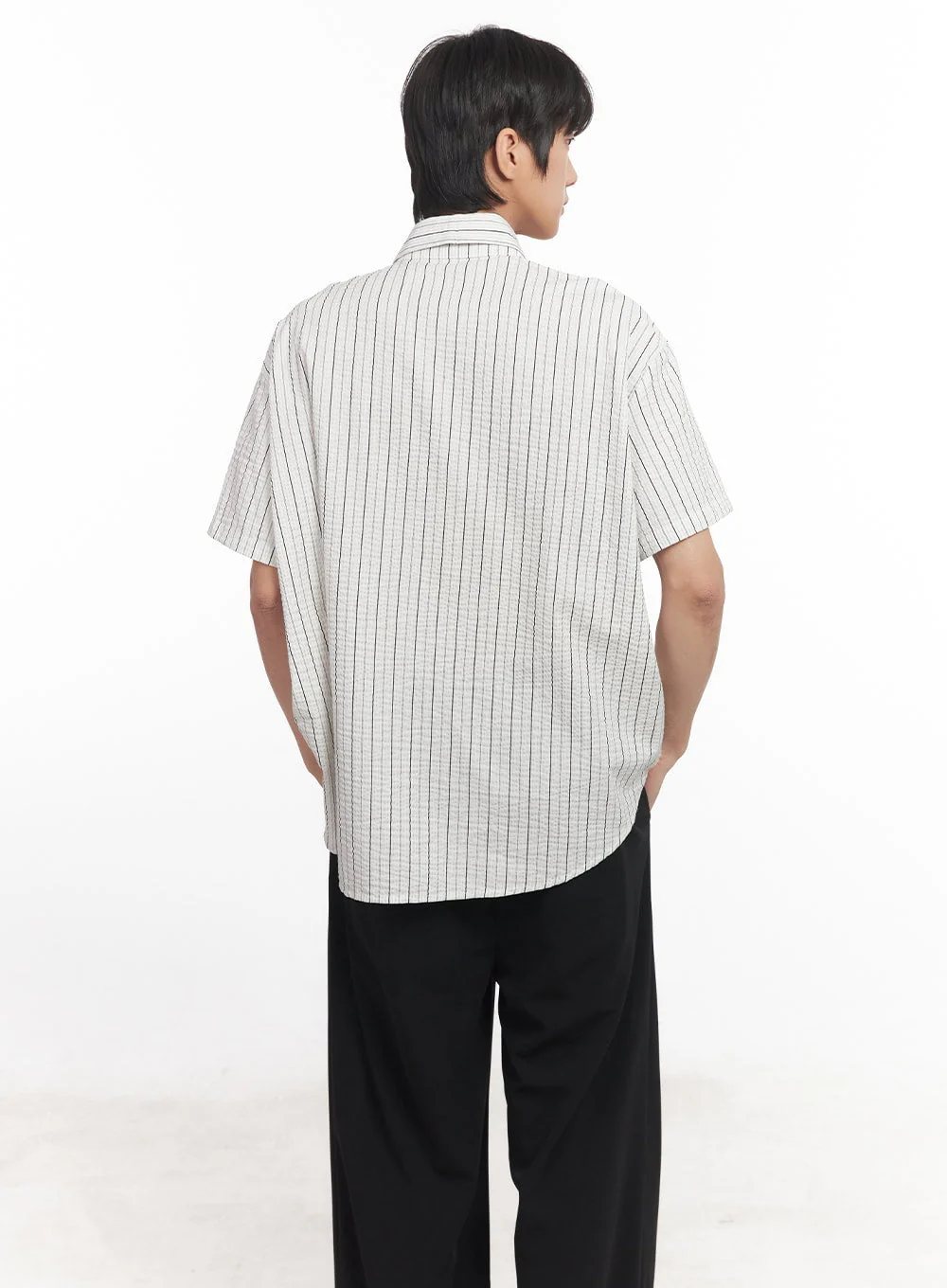 Men's Striped Loose-Fit Collared Shirt IA510 - Image 7