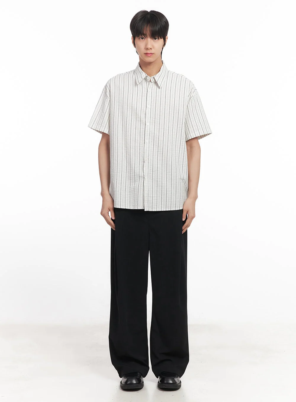 Men's Striped Loose-Fit Collared Shirt IA510 - Image 8