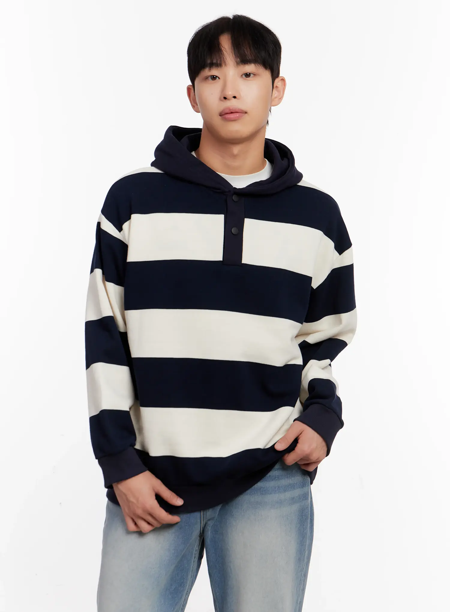 Men's Striped Rugby Hoodie IO523