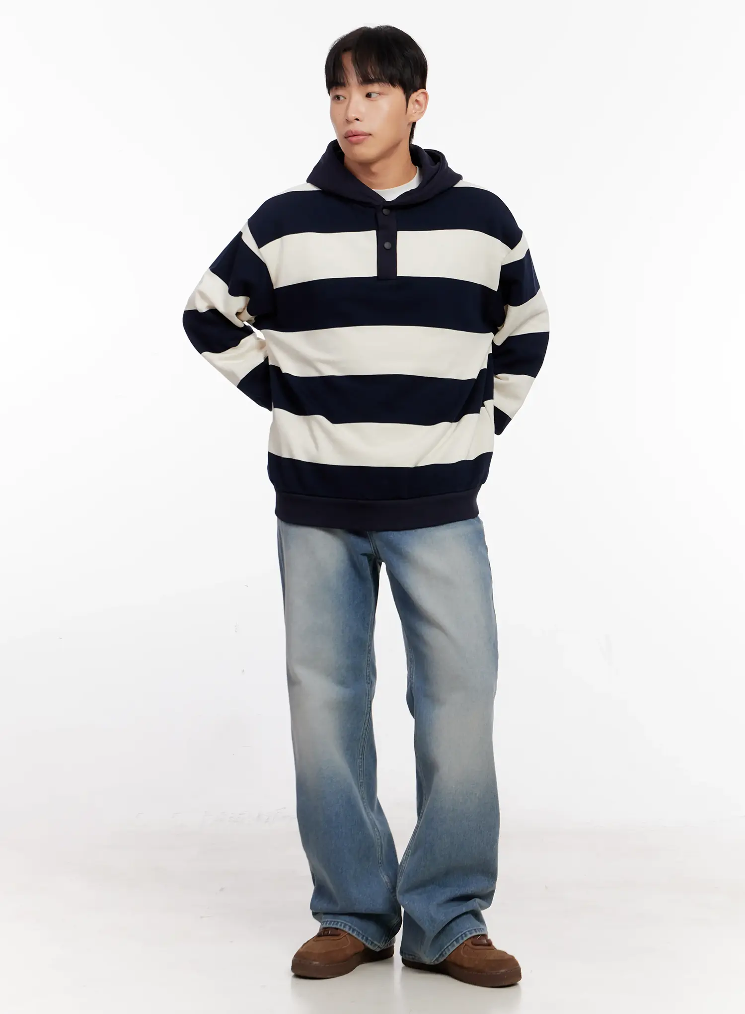 Men's Striped Rugby Hoodie IO523 - Image 2