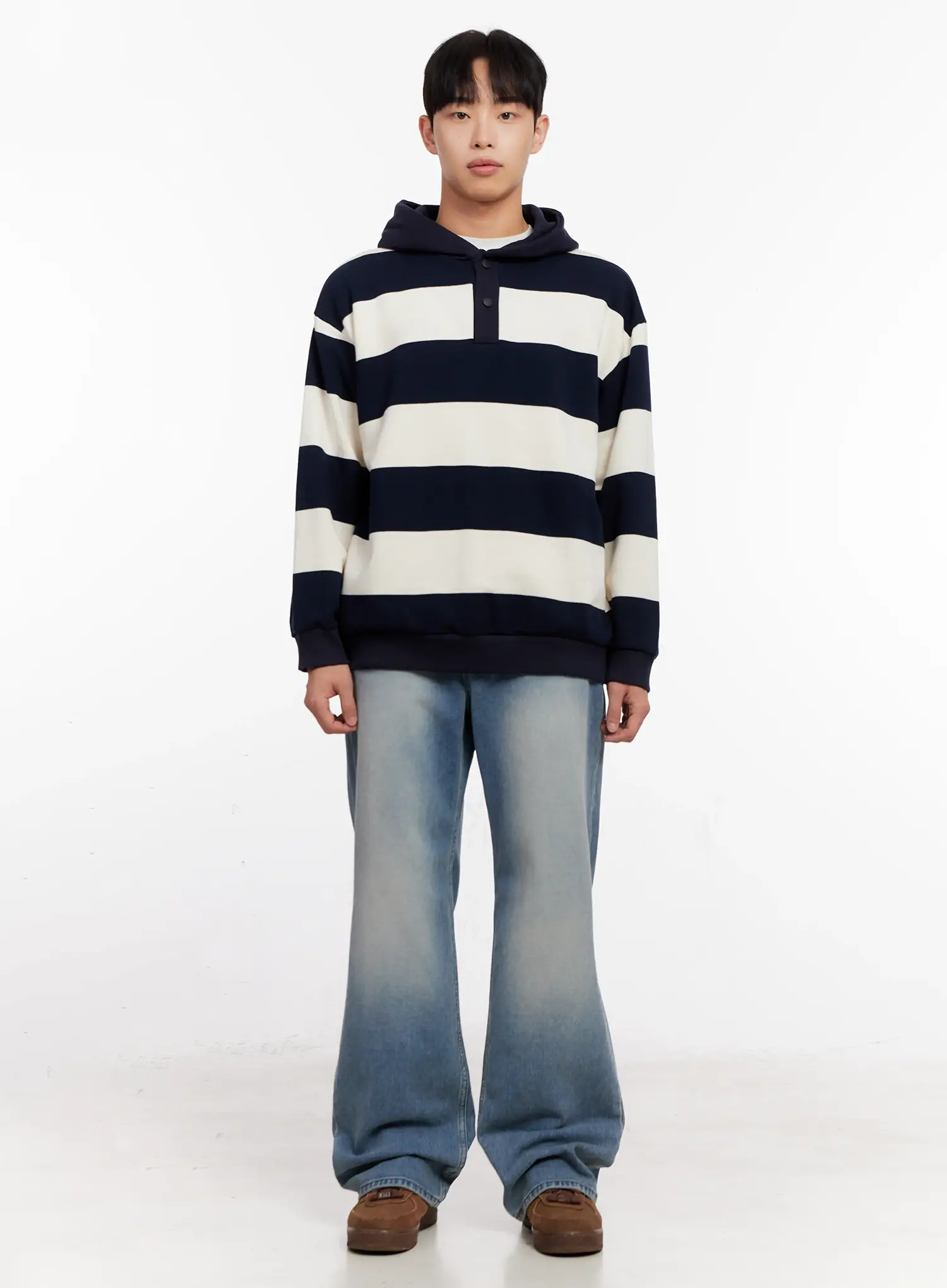 Men's Striped Rugby Hoodie IO523 - Image 3