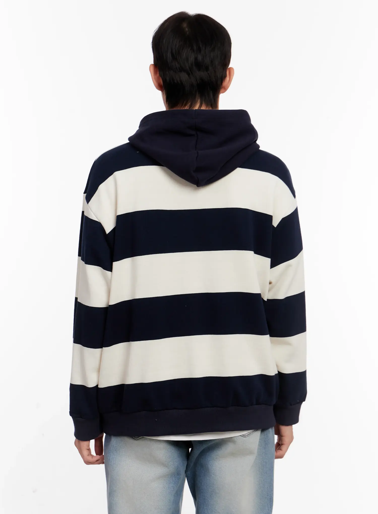Men's Striped Rugby Hoodie IO523 - Image 5