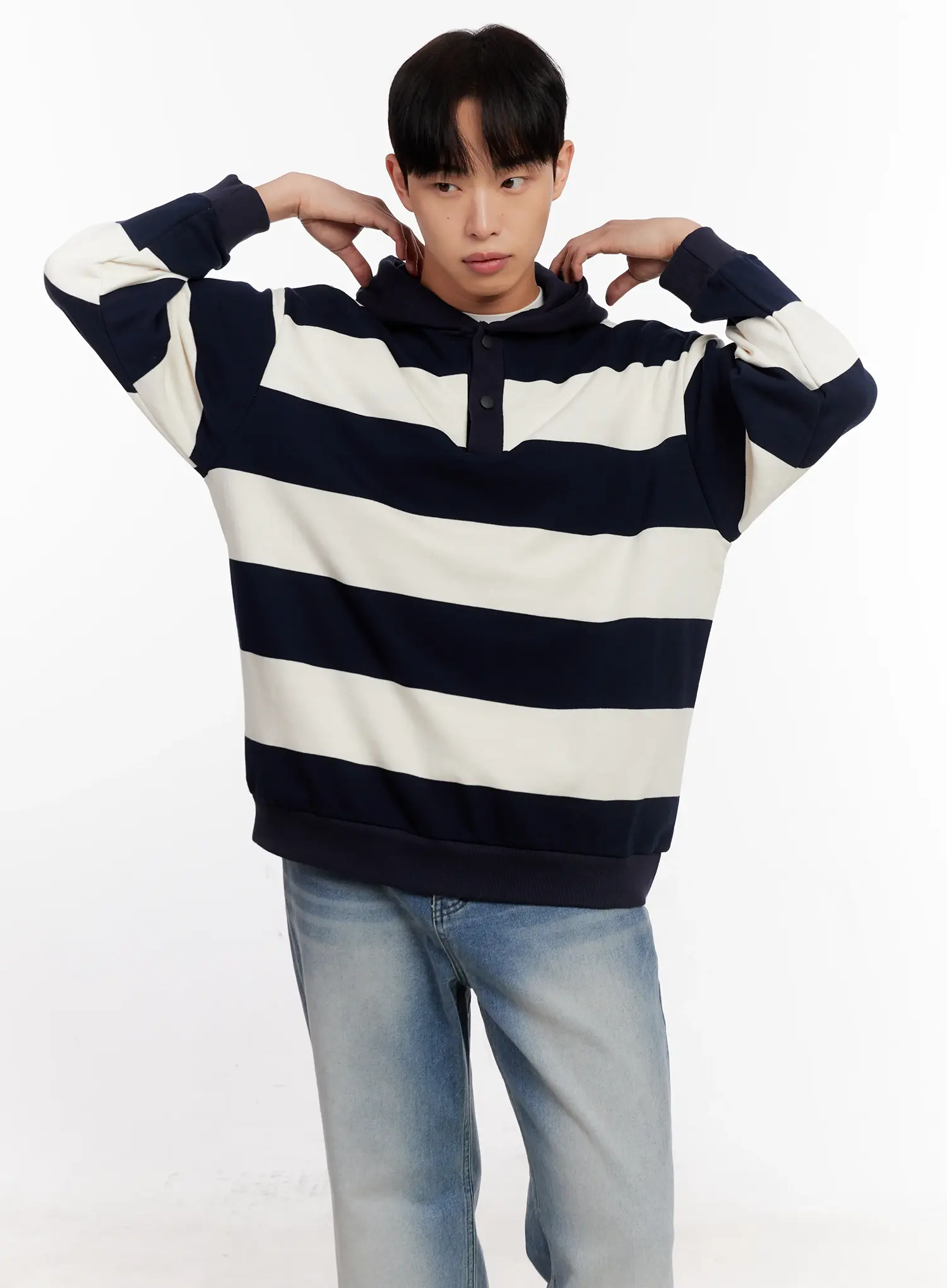 Men's Striped Rugby Hoodie IO523 - Image 7