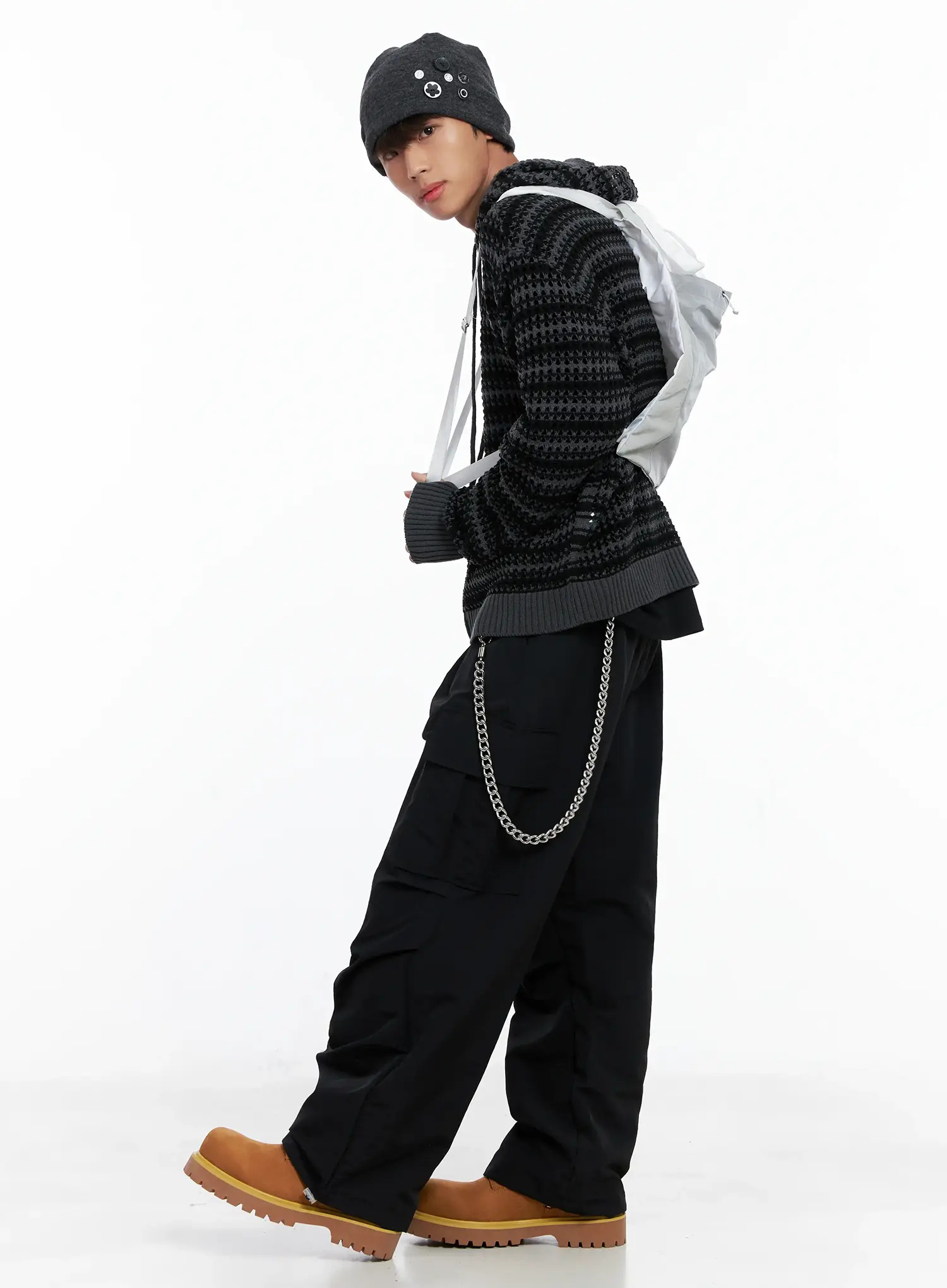 Men's Striped Textured Double Zip-Up Hoodie IO506 - Image 9