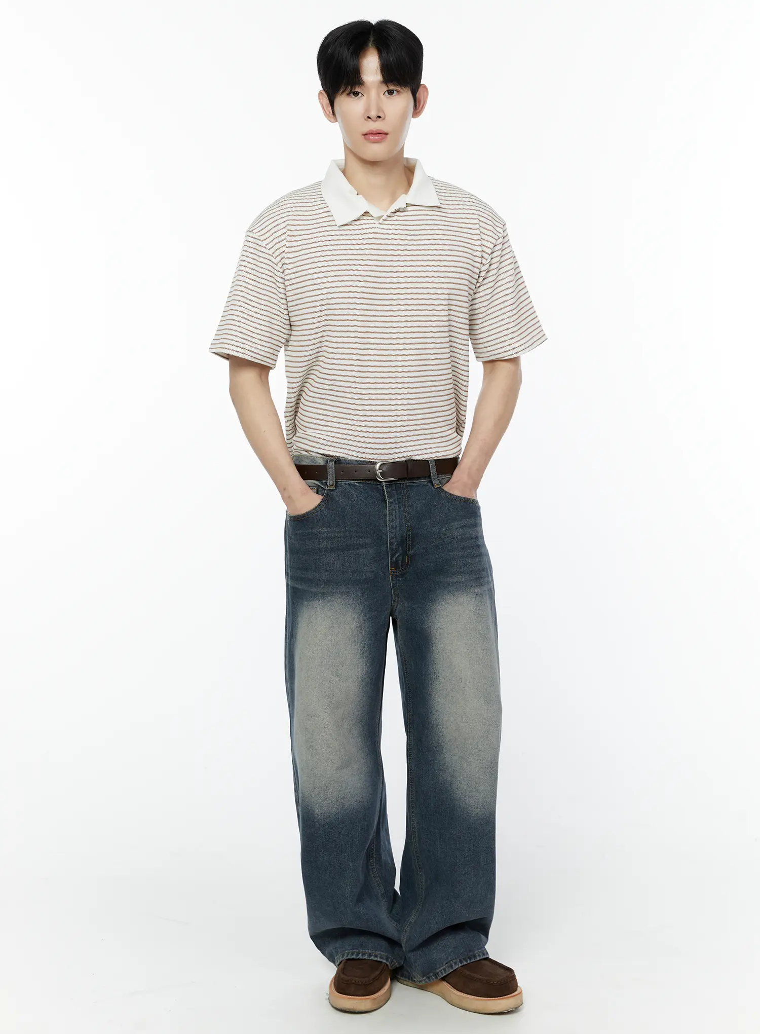 Men's Striped Waffle Knit Polo Shirt IA530 - Image 2