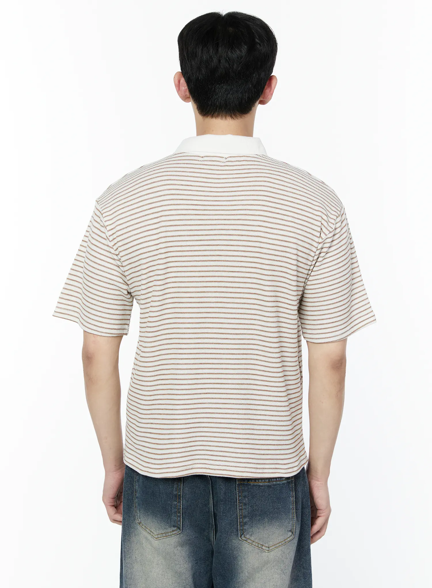 Men's Striped Waffle Knit Polo Shirt IA530 - Image 5
