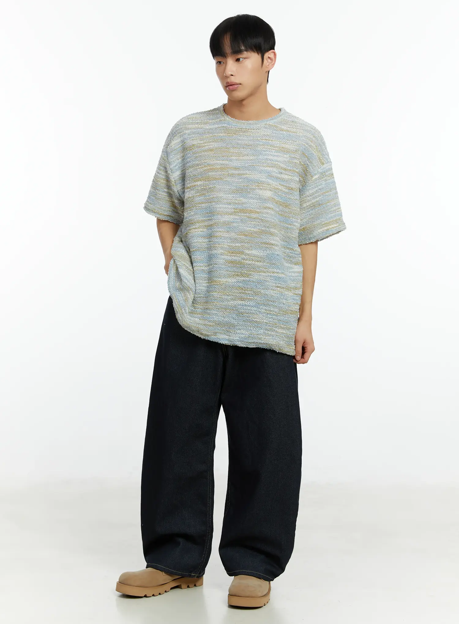 Men's Tweed Knit Short Sleeve T-Shirt IF510 - Image 2