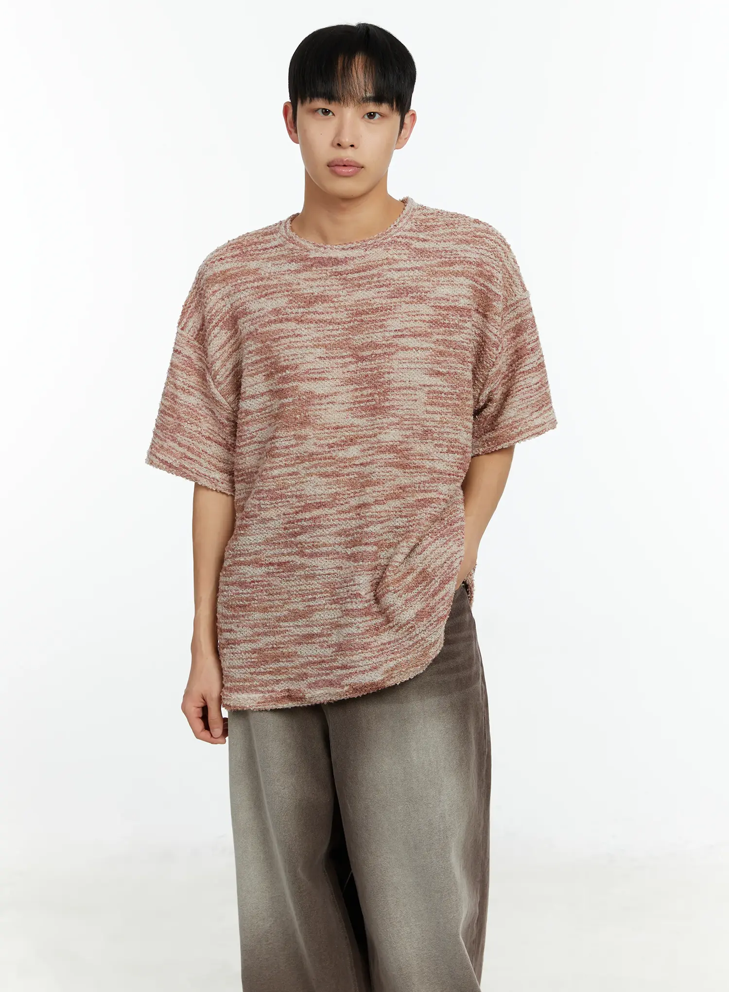 Men's Tweed Knit Short Sleeve T-Shirt IF510 - Image 6