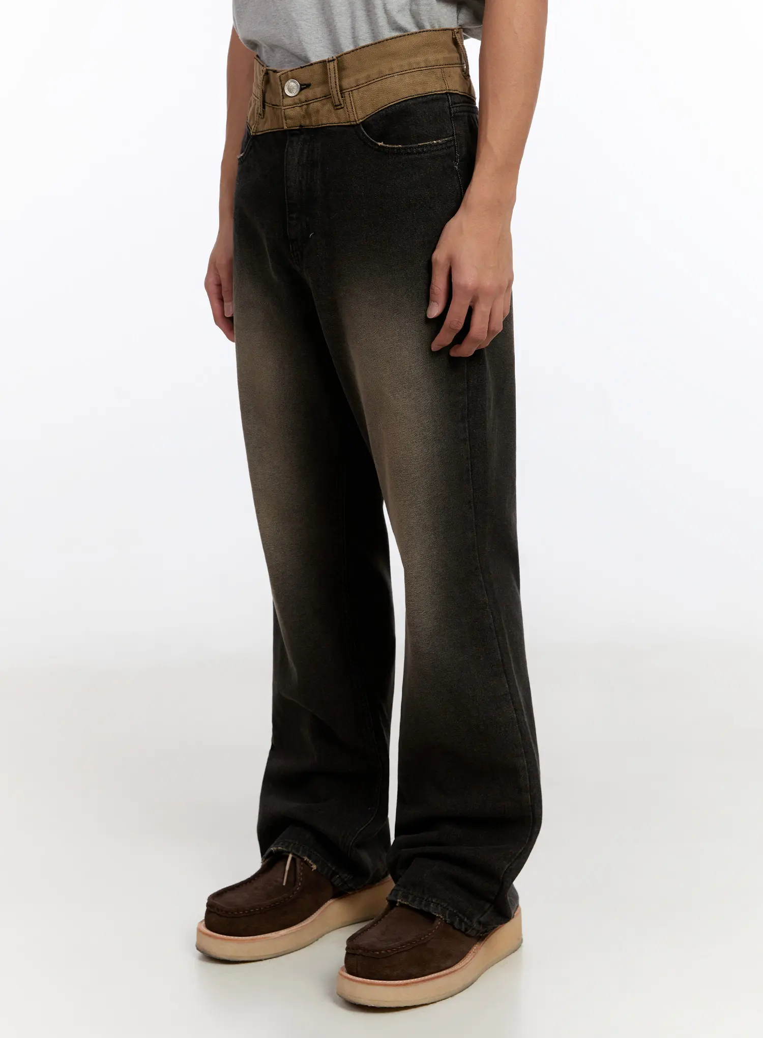 Men's Two-Tone Contrast Flare Jeans IN528 - Image 5