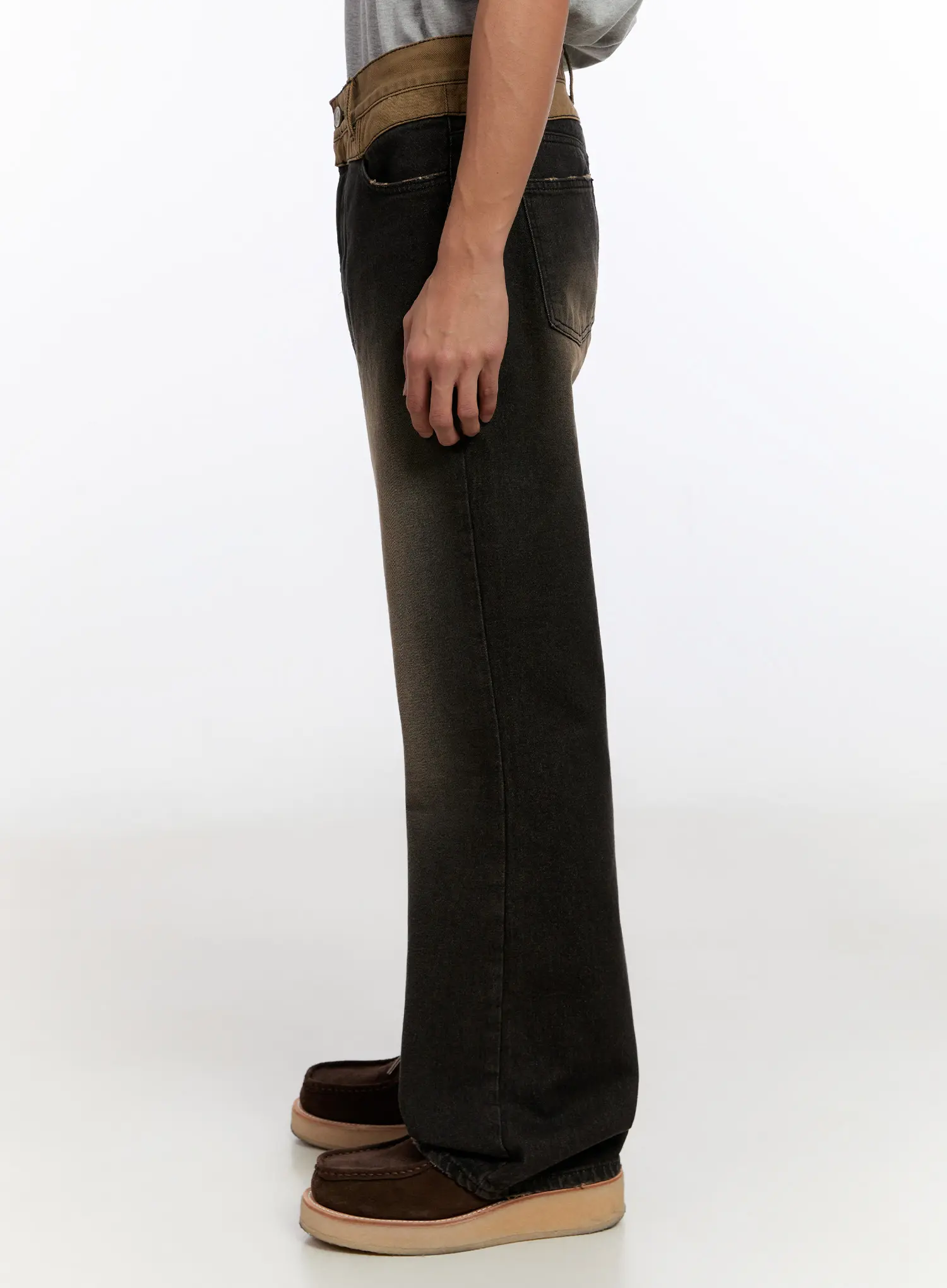 Men's Two-Tone Contrast Flare Jeans IN528 - Image 6