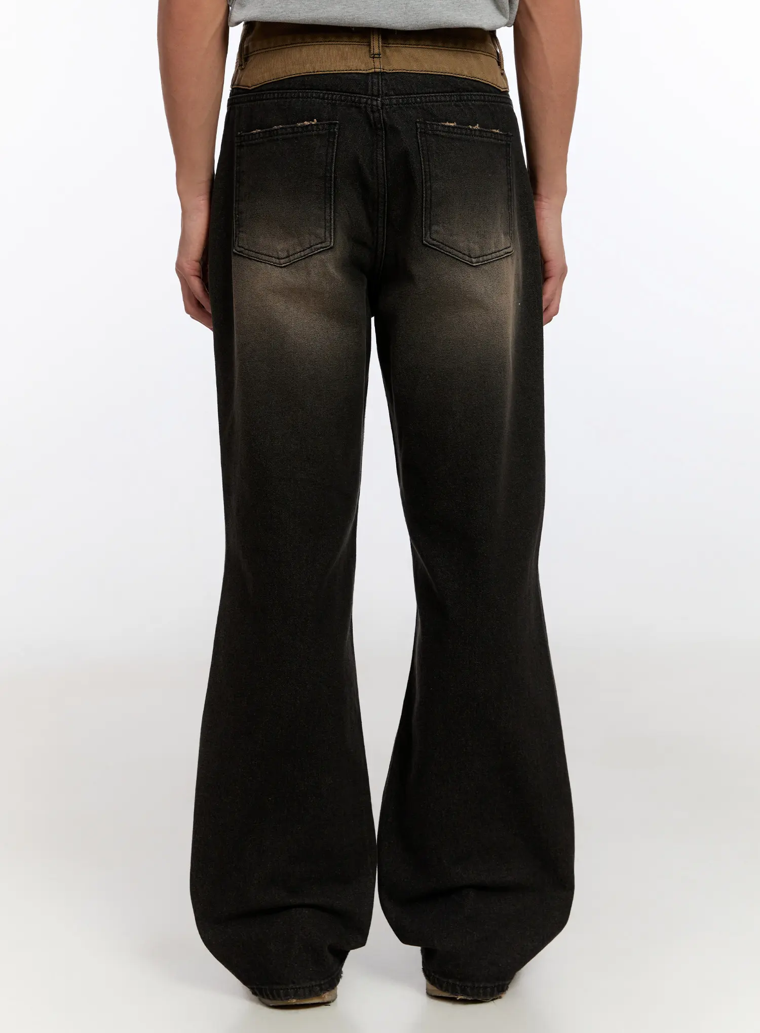 Men's Two-Tone Contrast Flare Jeans IN528 - Image 7