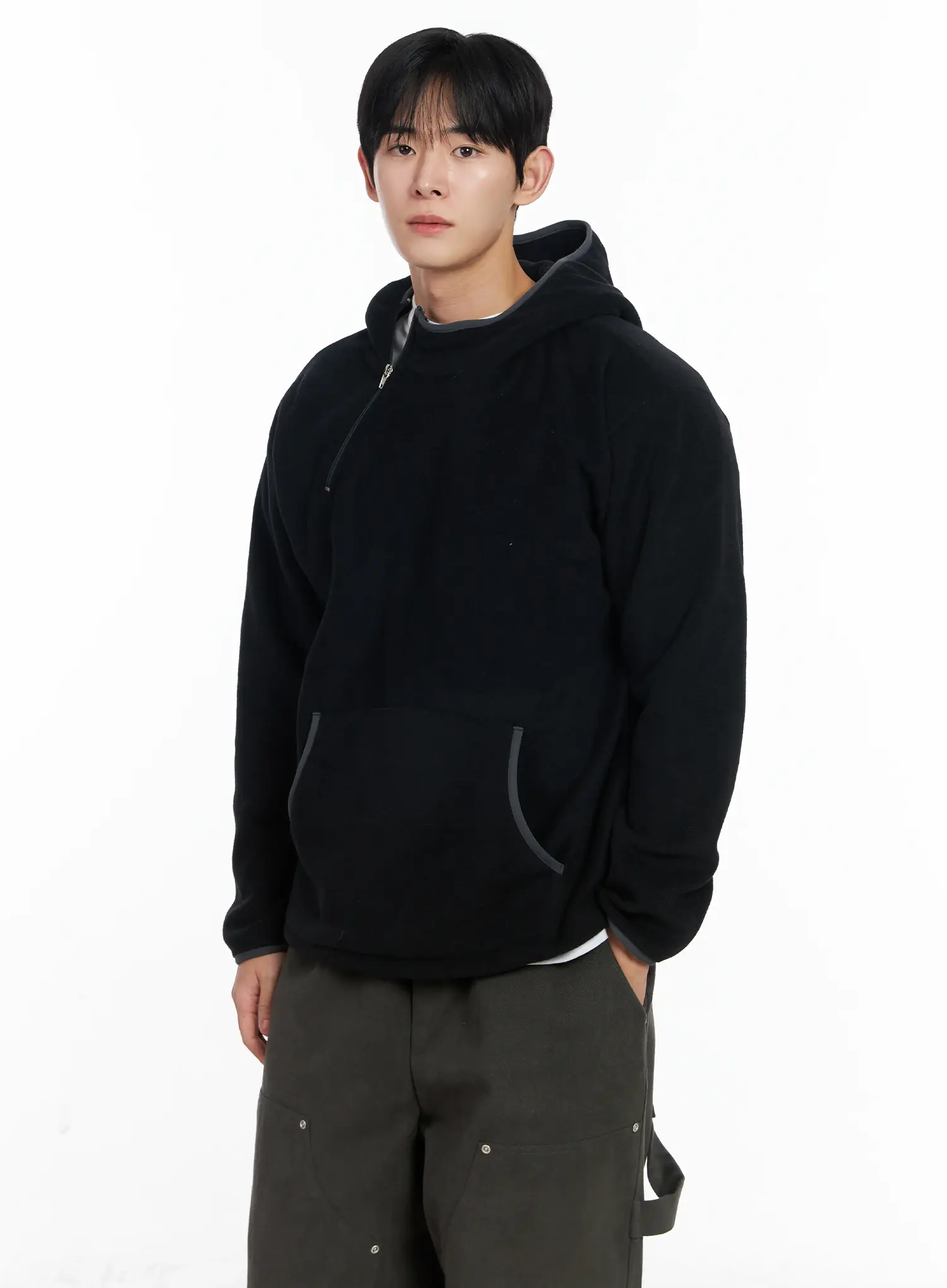 Men's Unique Zipper Fleece Hoodie IJ521 - Image 10