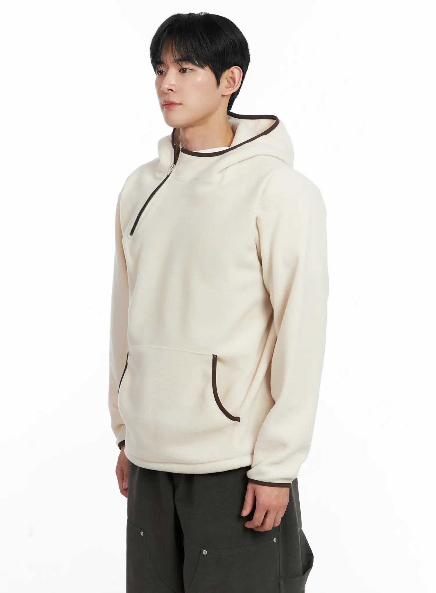 Men's Unique Zipper Fleece Hoodie IJ521 - Image 4