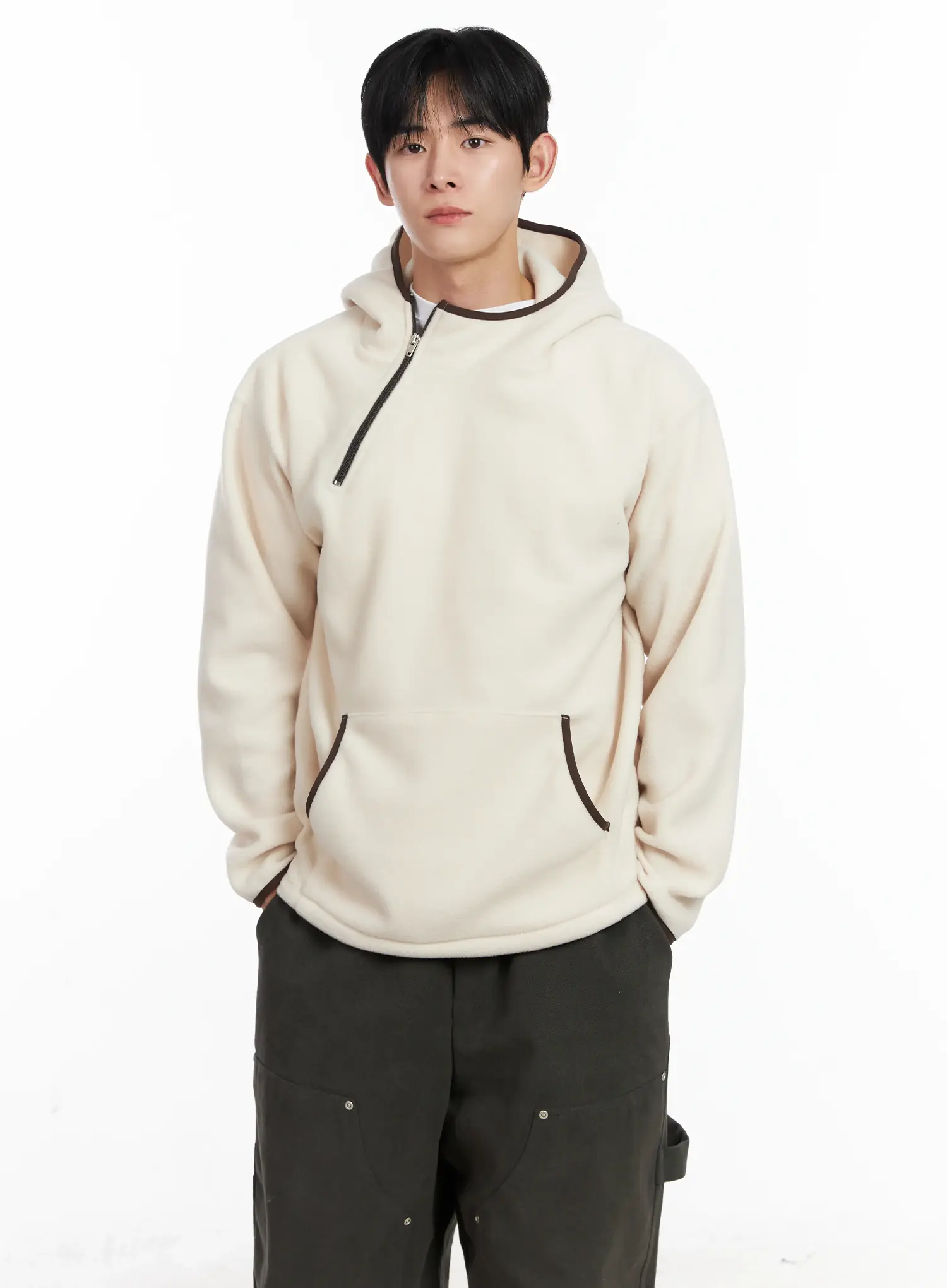 Men's Unique Zipper Fleece Hoodie IJ521 - Image 6