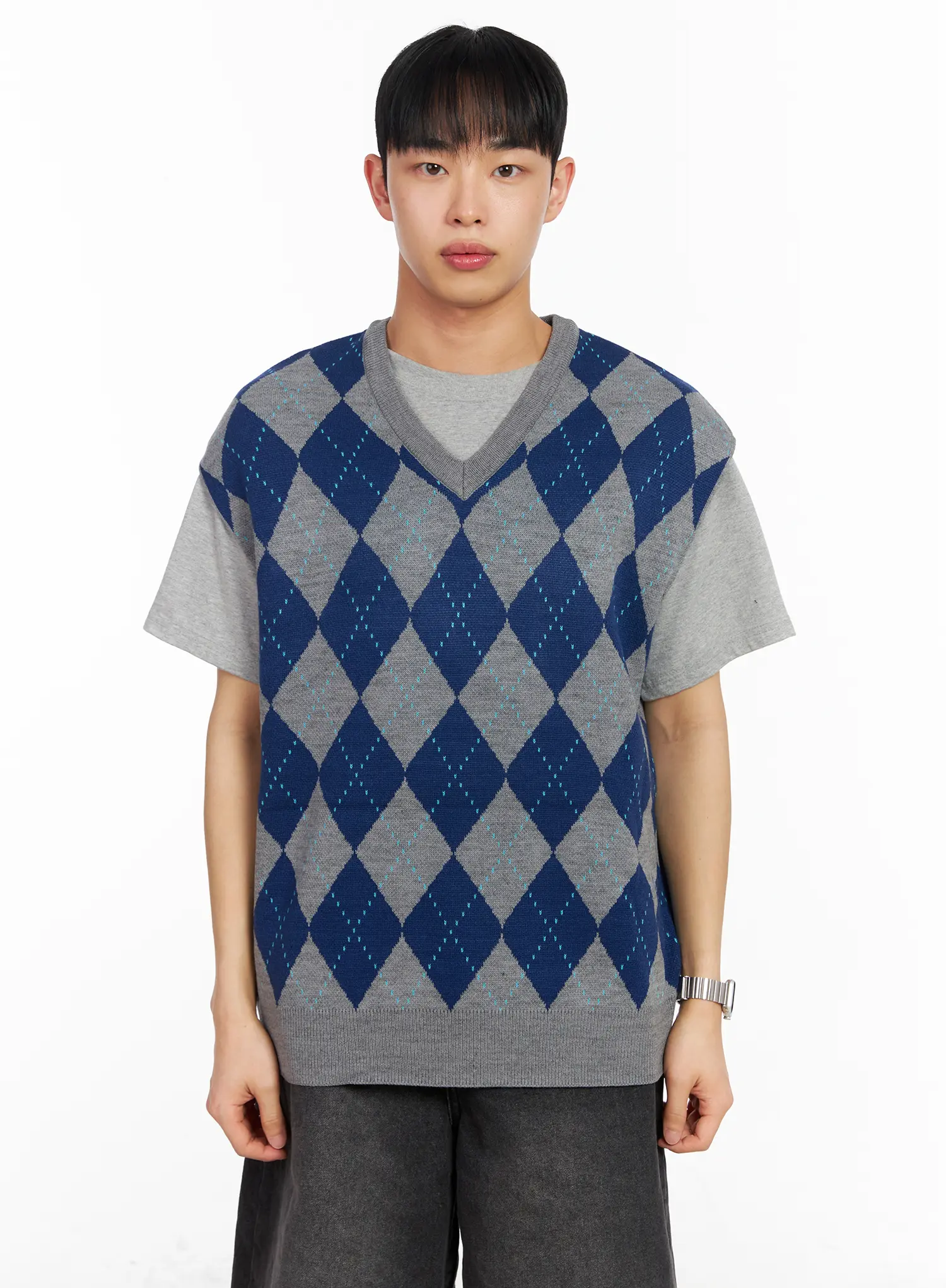 Men's V-Neck Argyle Sweater Vest IA501 - Image 11