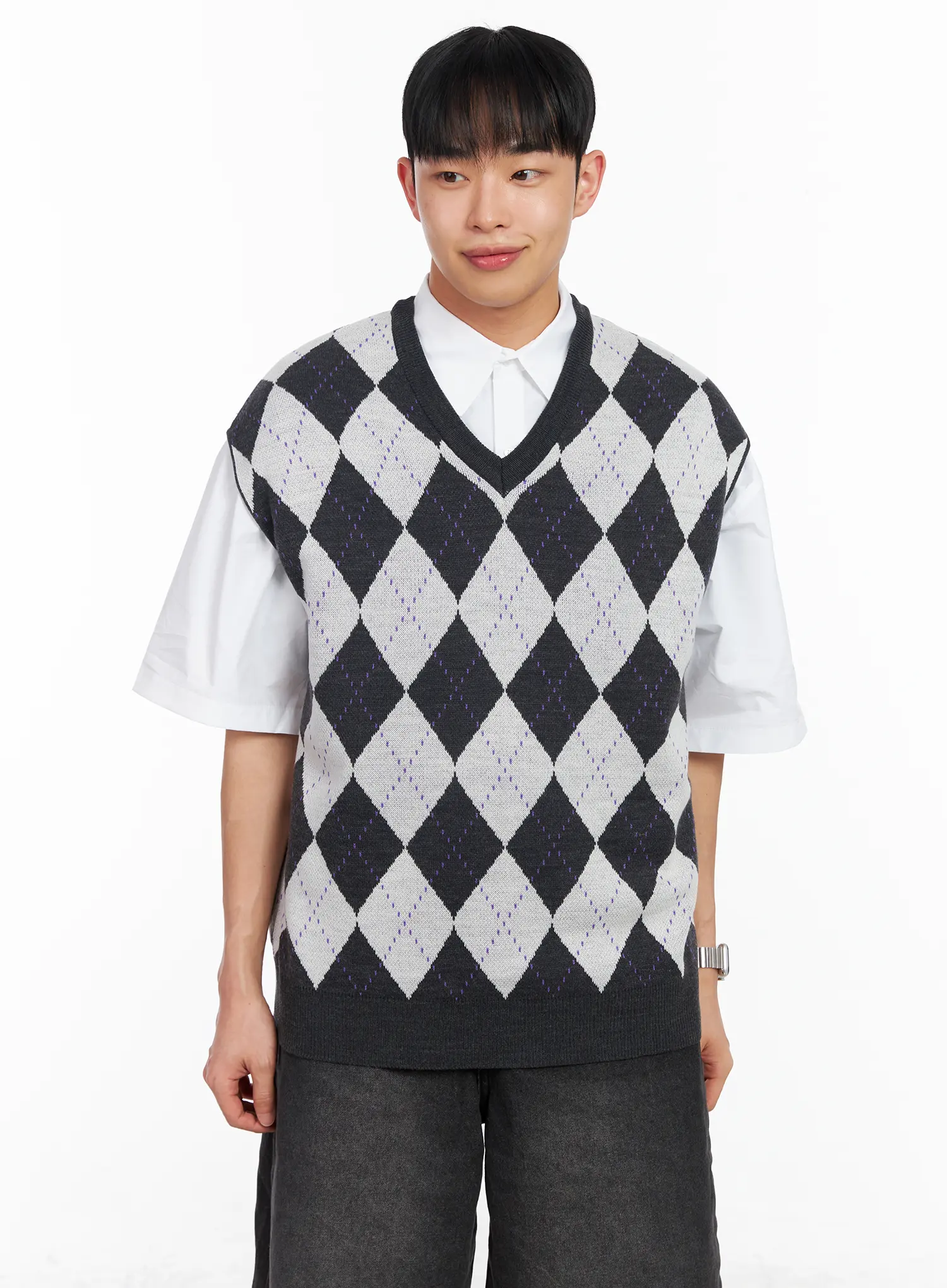 Men's V-Neck Argyle Sweater Vest IA501 - Image 2