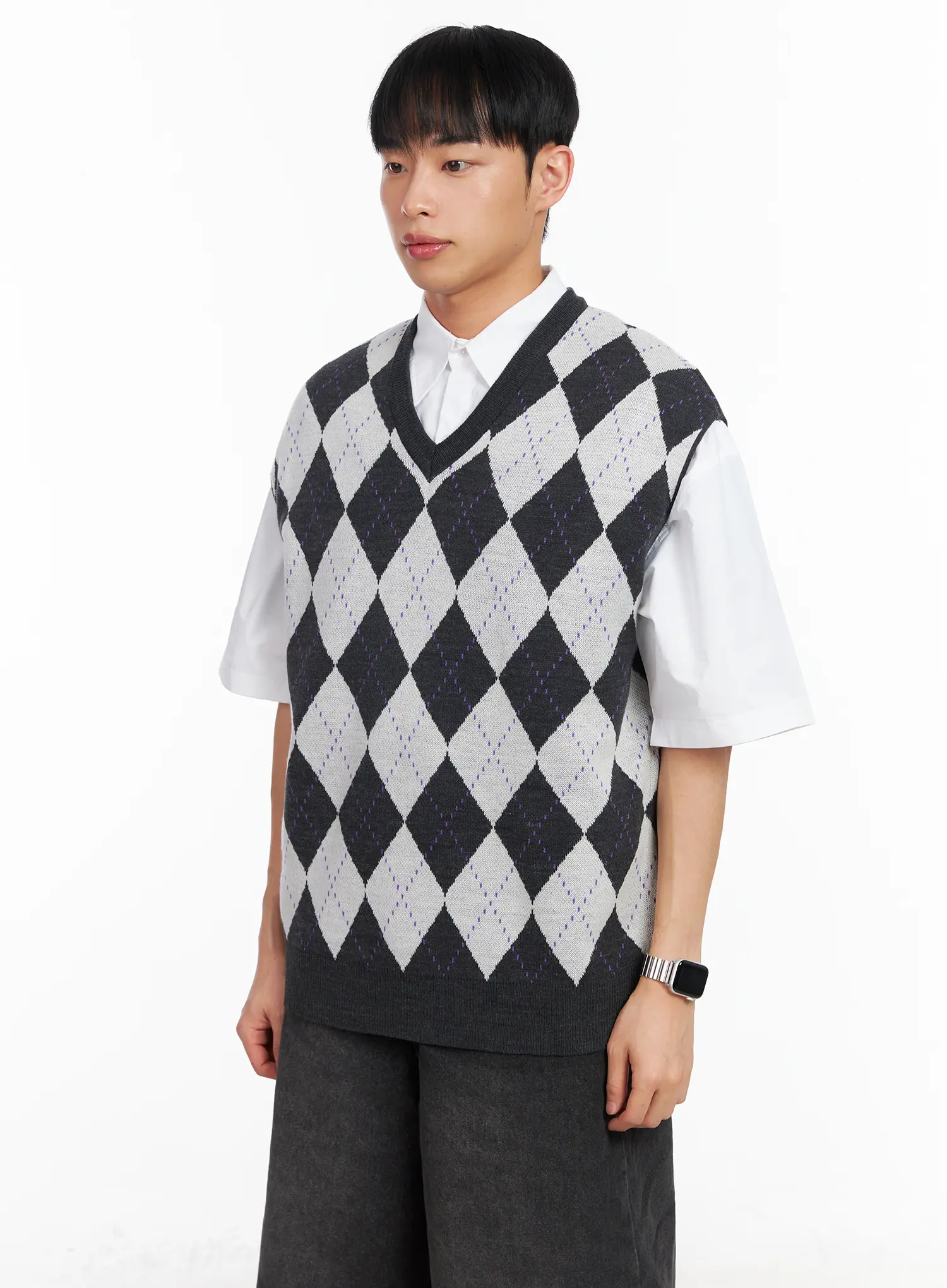 Men's V-Neck Argyle Sweater Vest IA501 - Image 4