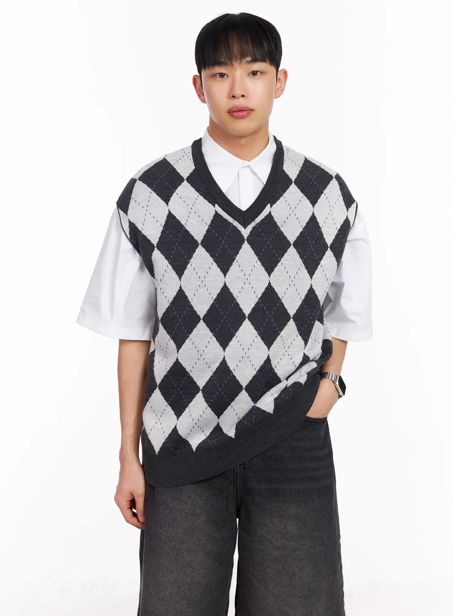 Men's V-Neck Argyle Sweater Vest IA501 - Image 6