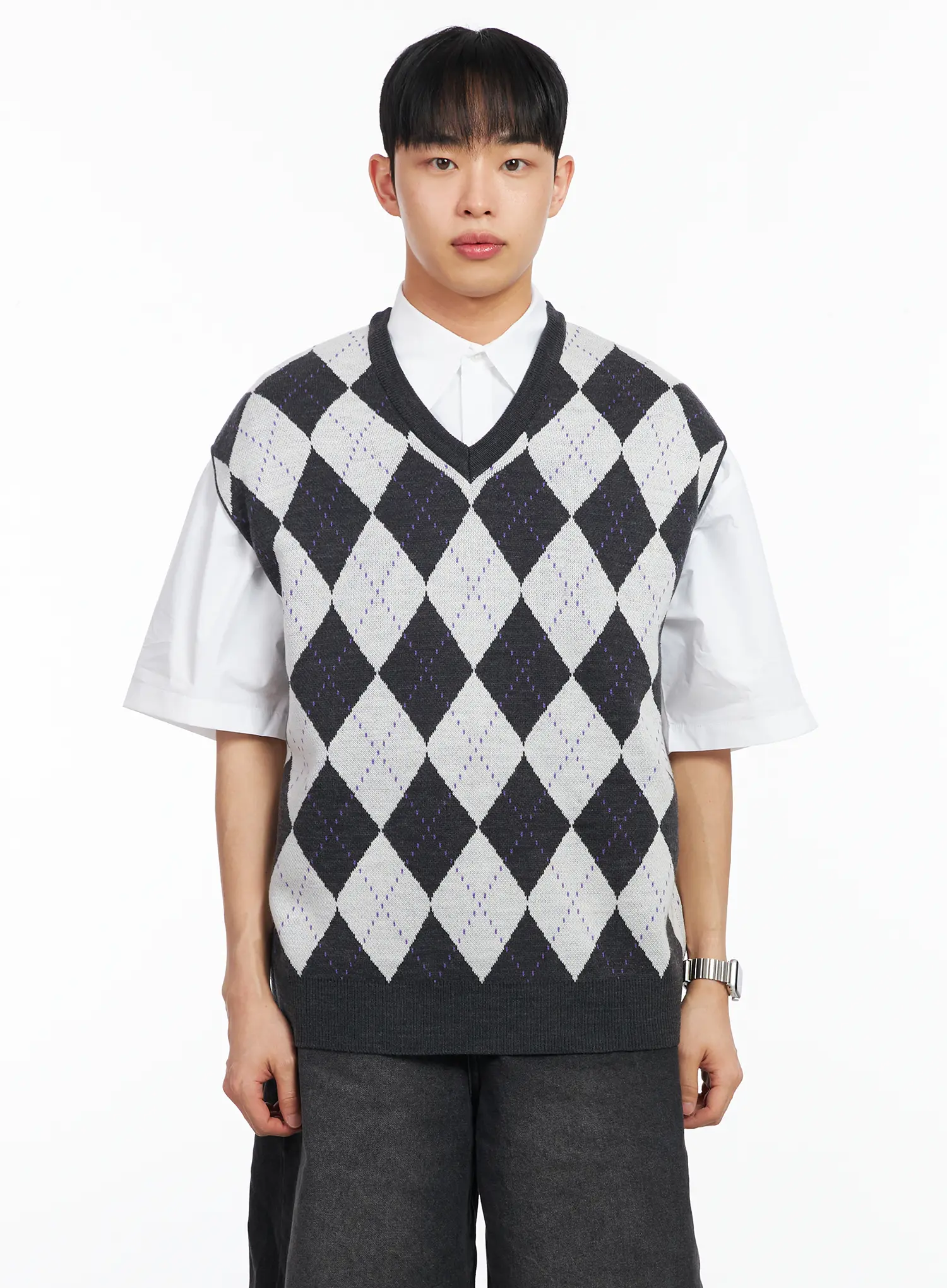 Men's V-Neck Argyle Sweater Vest IA501 - Image 9