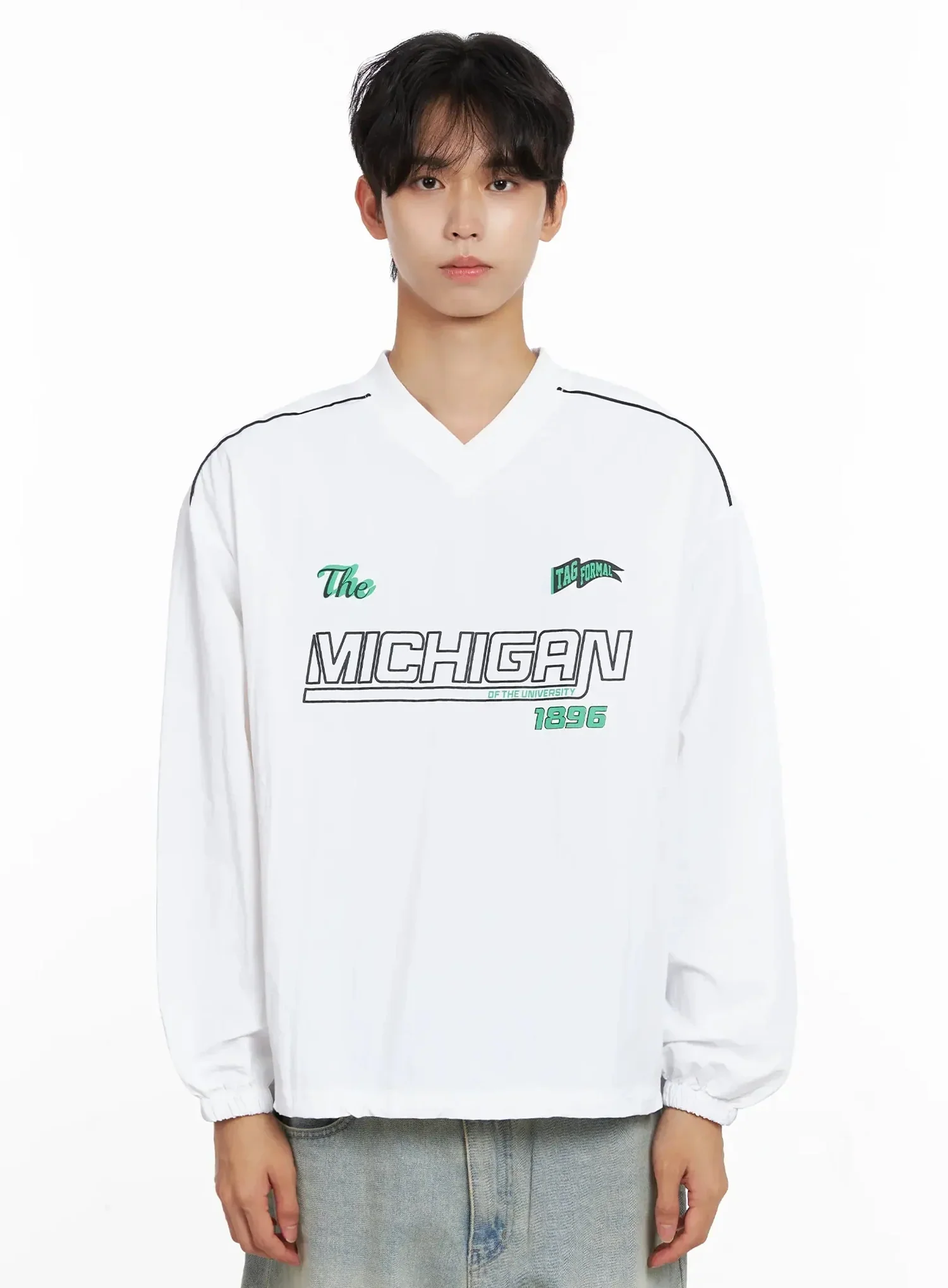 Men's V-Neck Lettering Windbreak Pullover IO517 - Image 18