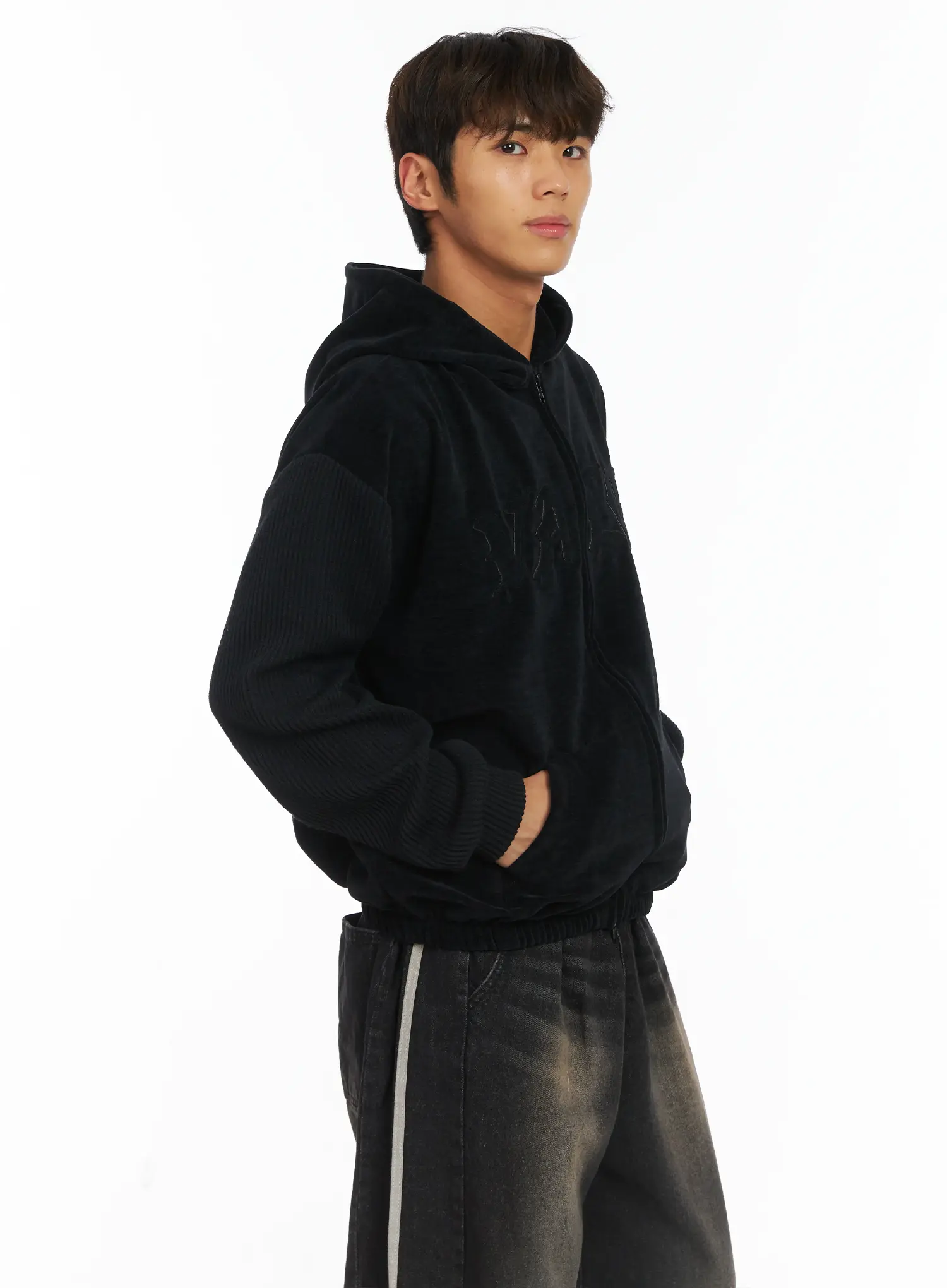 Men's Velvet Zip-Up Hoodie IJ514