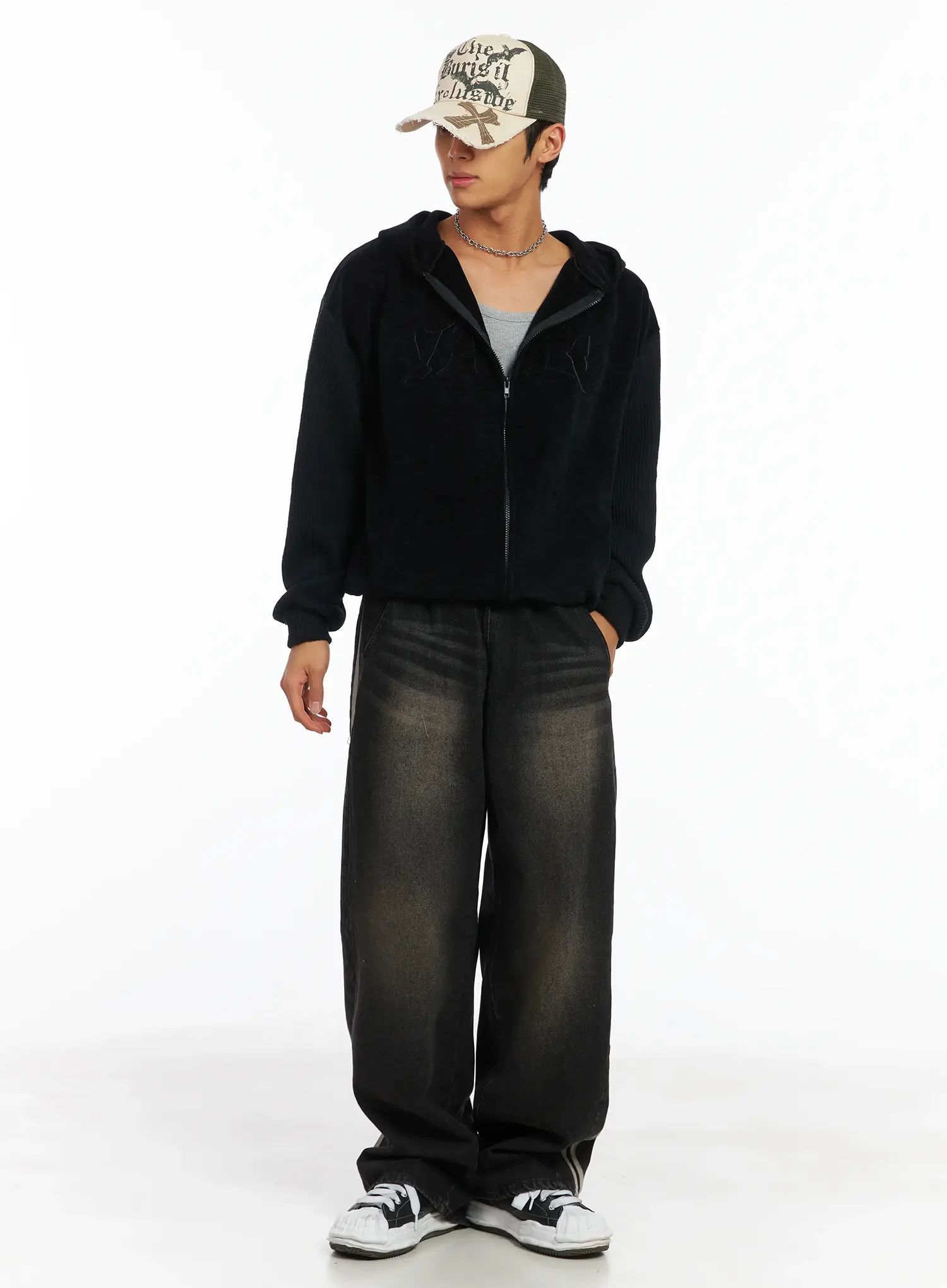 Men's Velvet Zip-Up Hoodie IJ514 - Image 2