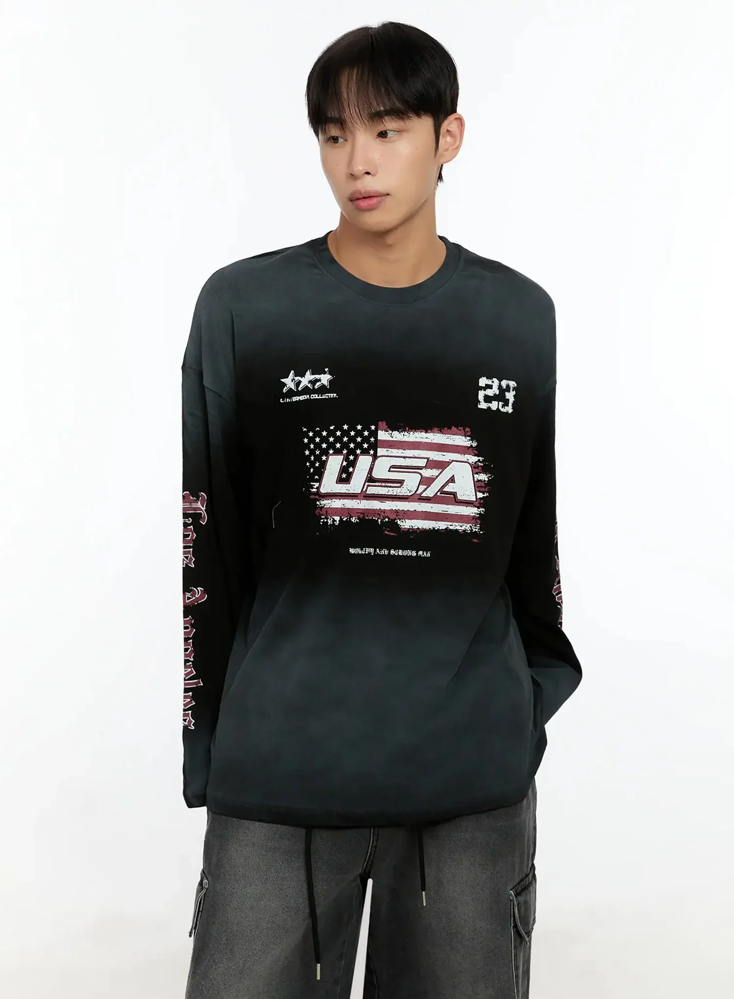 Men's Vintage Graphic Gradient Long Sleeve Tee IN525 - Image 2