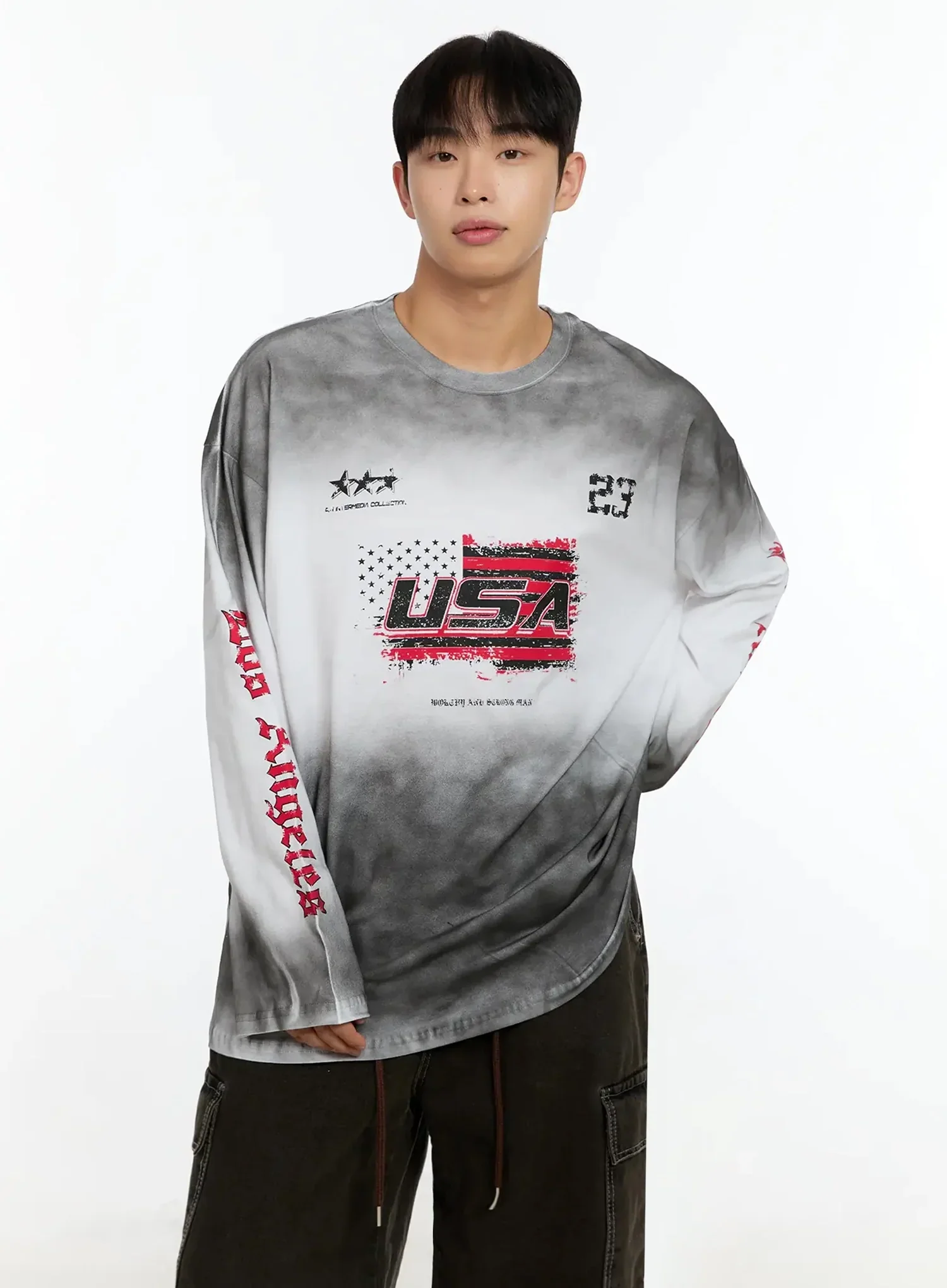 Men's Vintage Graphic Gradient Long Sleeve Tee IN525 - Image 3